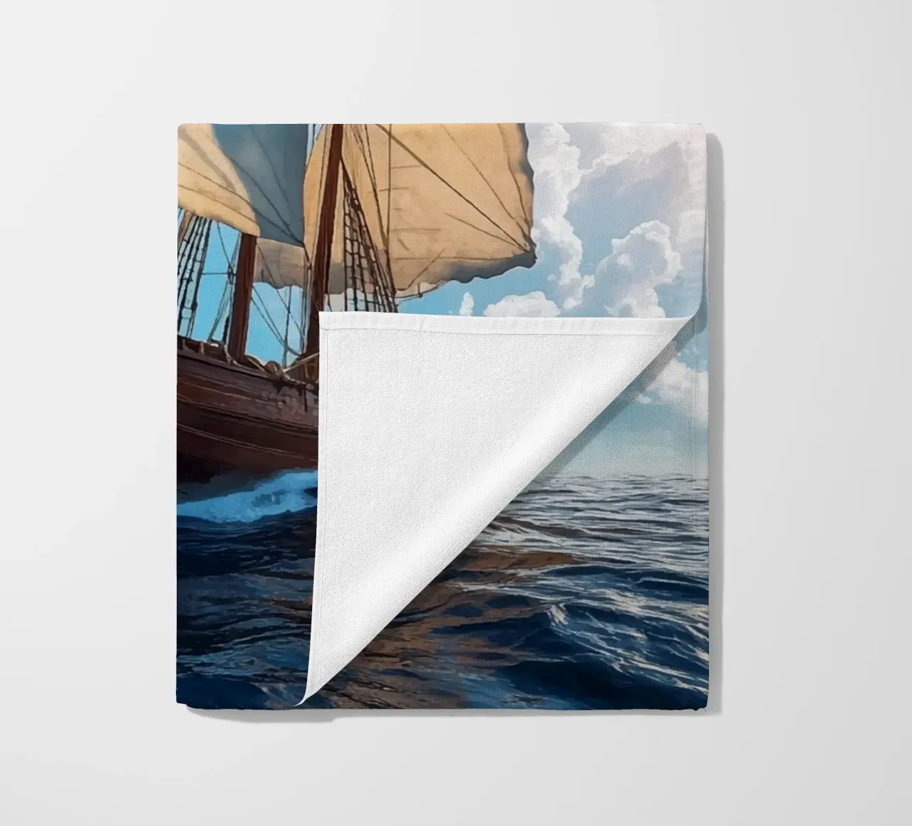 Barca a vela a tutta velocità in alto mare telo mare da pixelbull - medieval art and more