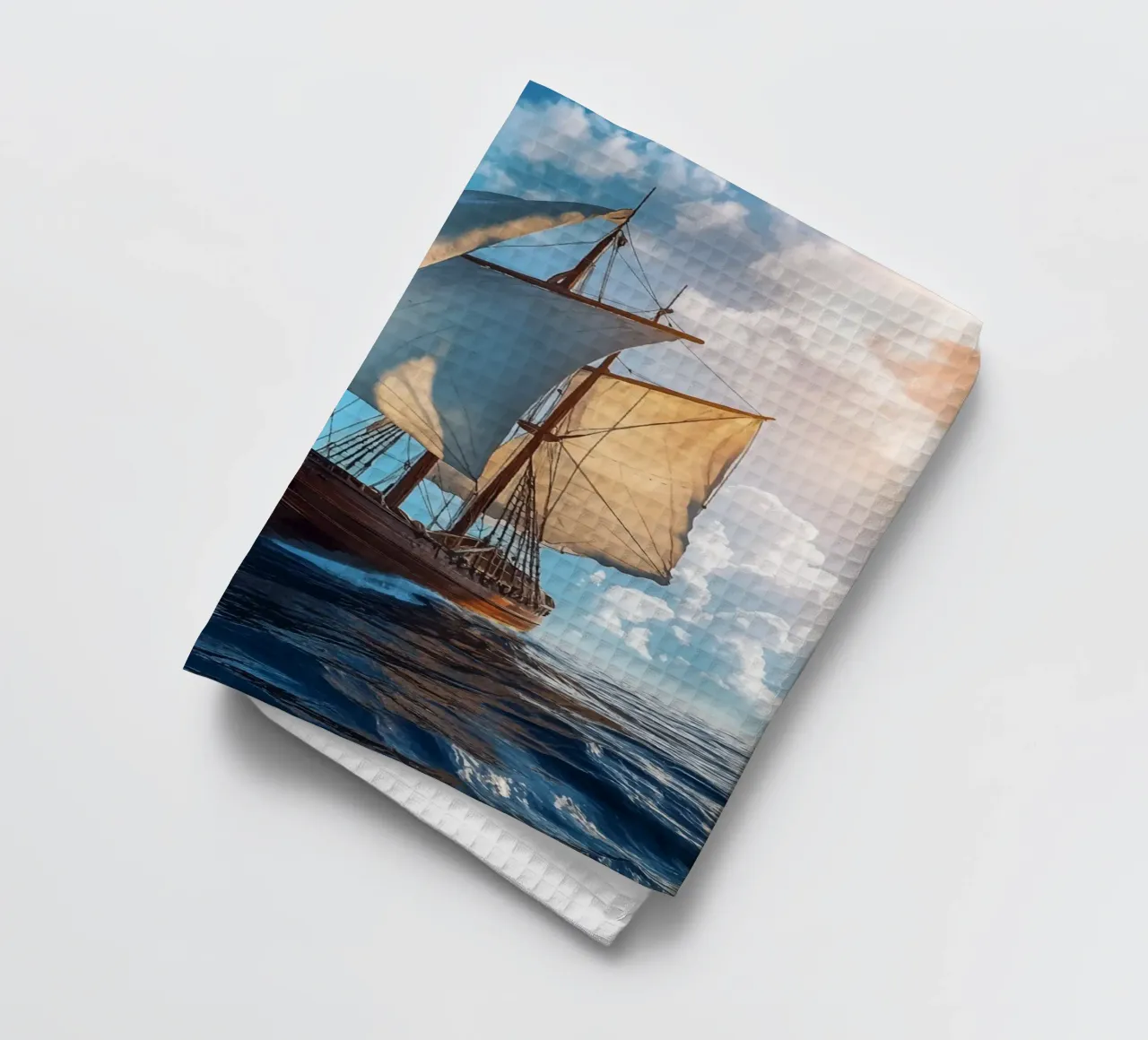 Barca a vela a tutta velocità in alto mare canovaccio da cucina da pixelbull - medieval art and more