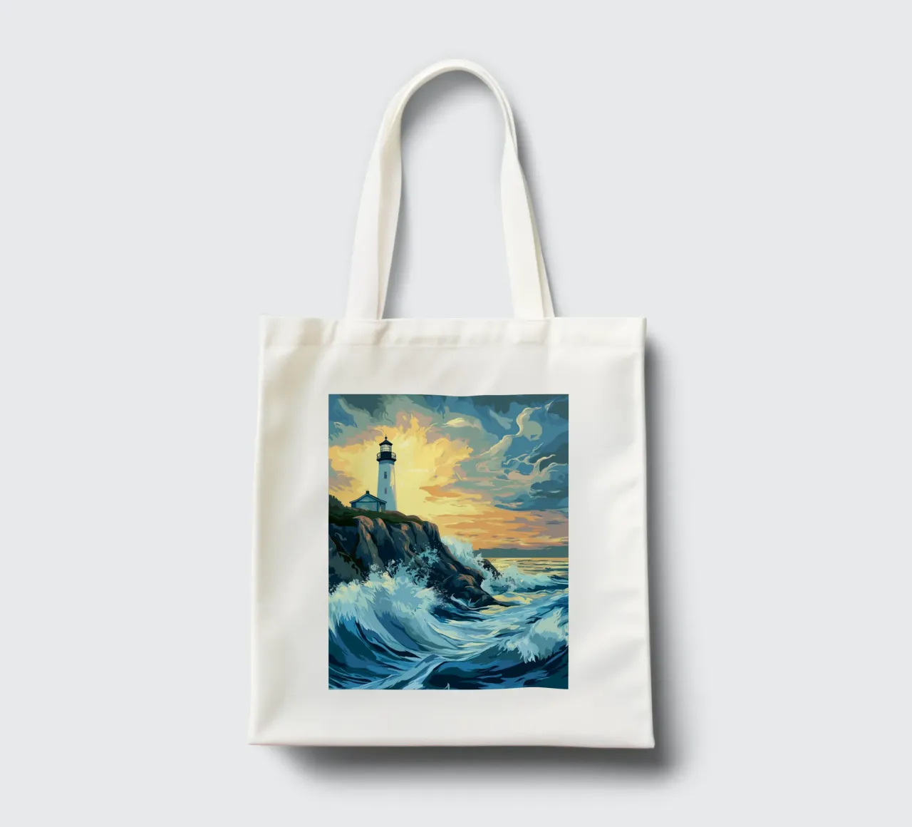 Faro in tempesta borsa in juta da pixelbull - medieval art and more