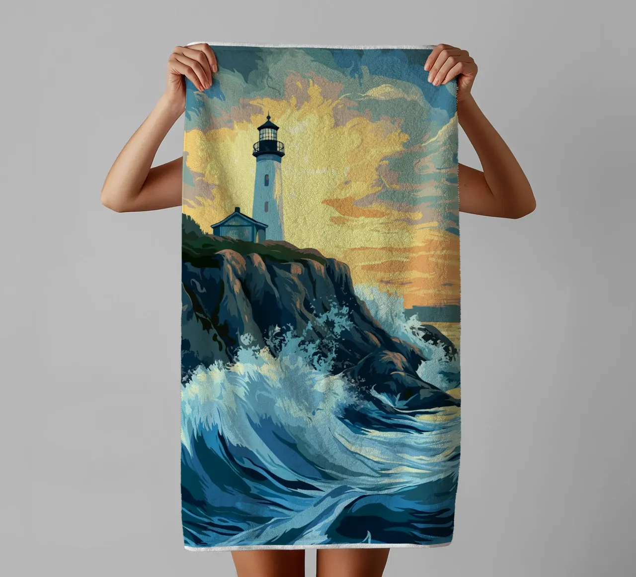 Faro in tempesta asciugamano da bagno da pixelbull - medieval art and more