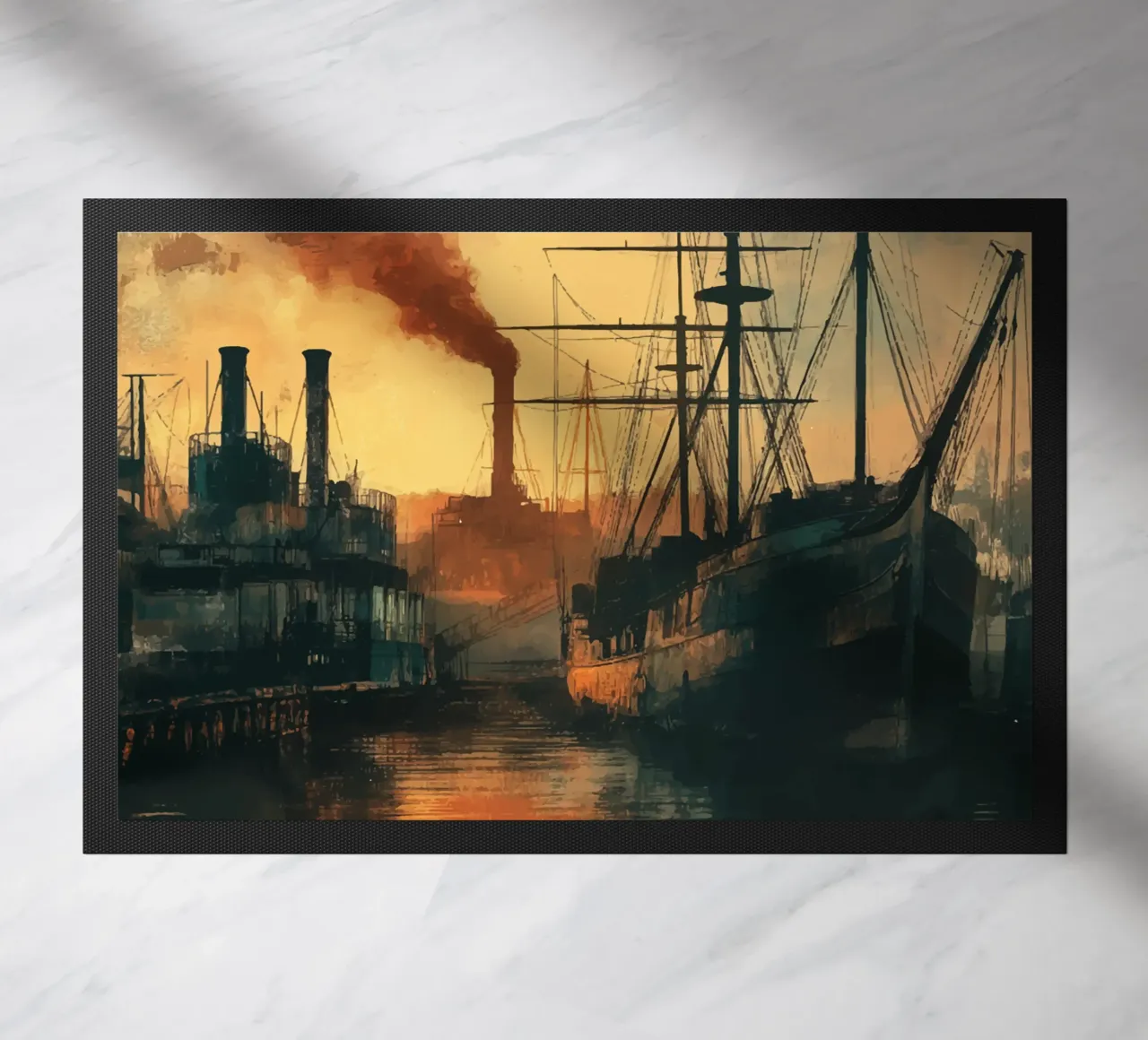 Industrial harbour in the evening light doormat by pixelbull - medieval art and more