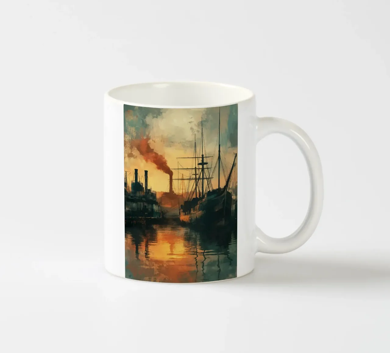 Industriële haven in het avondlicht keramische mok van pixelbull - medieval art and more