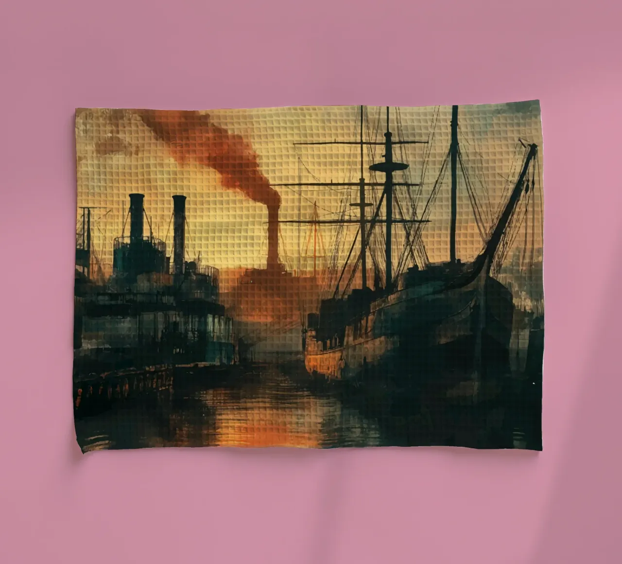 Port industriel au crépuscule torchon de pixelbull - medieval art and more