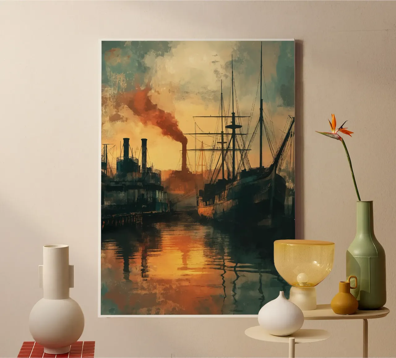 Industriële haven in het avondlicht canvas met Baklijst van pixelbull - medieval art and more