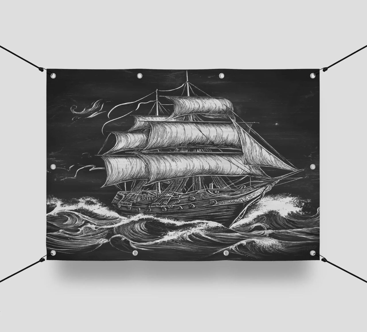 Veliero storico in un mare in tempesta telo in pvc da pixelbull - medieval art and more