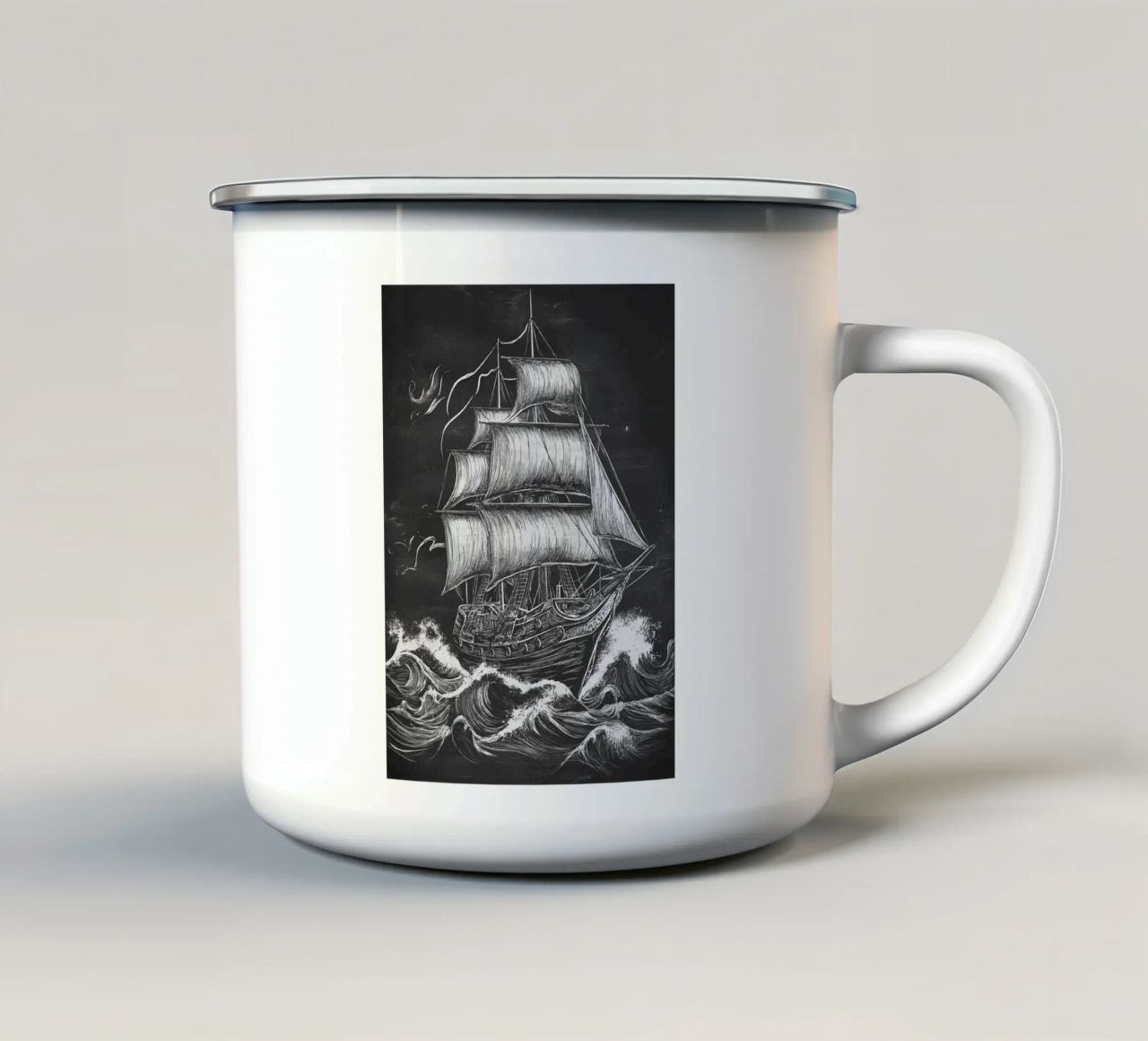 Veliero storico in un mare in tempesta tazza in smalto da pixelbull - medieval art and more