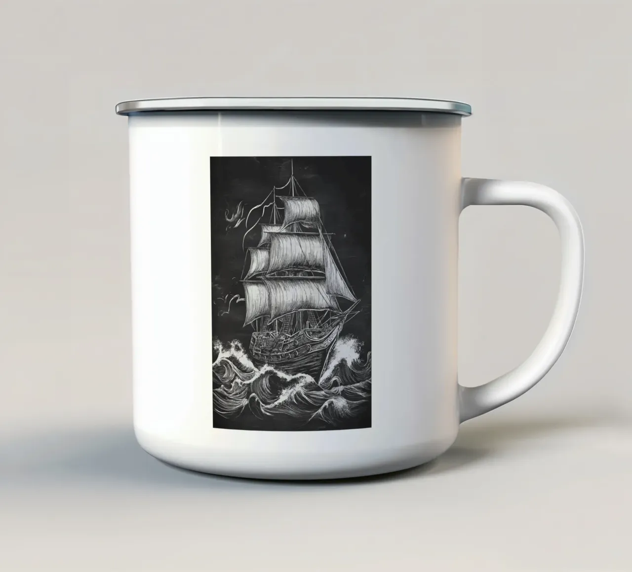 Historisches Segelschiff auf stürmischem Meer Emaille Tasse von pixelbull - medieval art and more