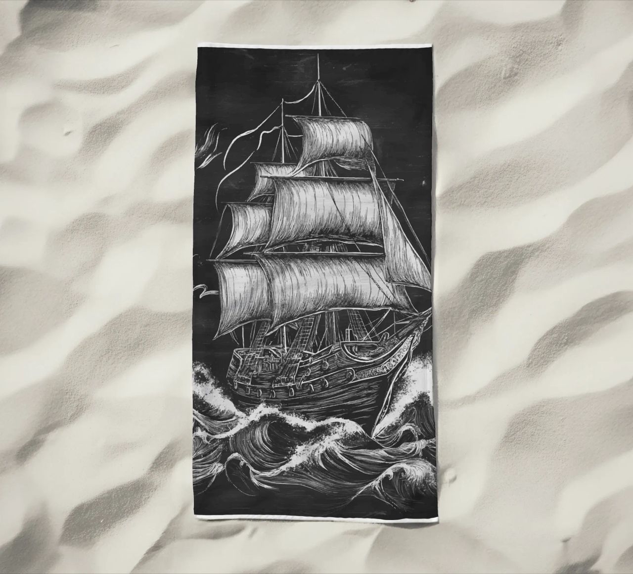 Veliero storico in un mare in tempesta telo mare da pixelbull - medieval art and more