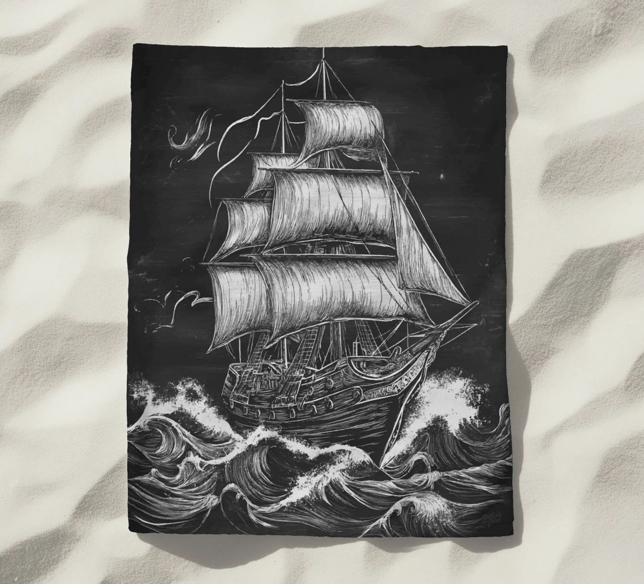 Veliero storico in un mare in tempesta telo mare da pixelbull - medieval art and more