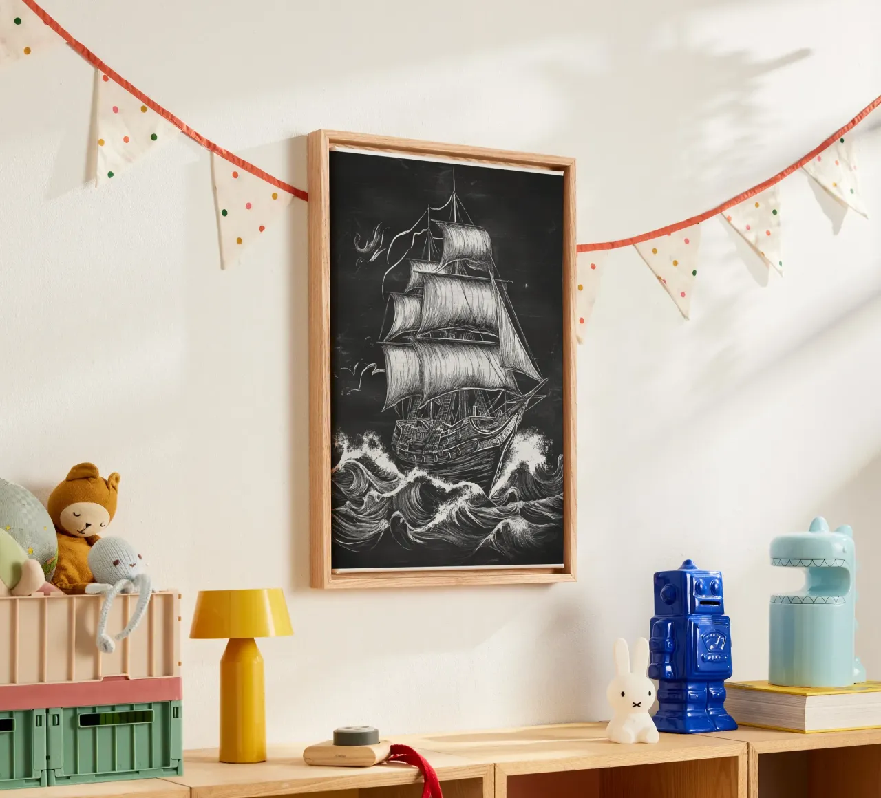 Veliero storico in un mare in tempesta tela con Cornice a cassetta da pixelbull - medieval art and more
