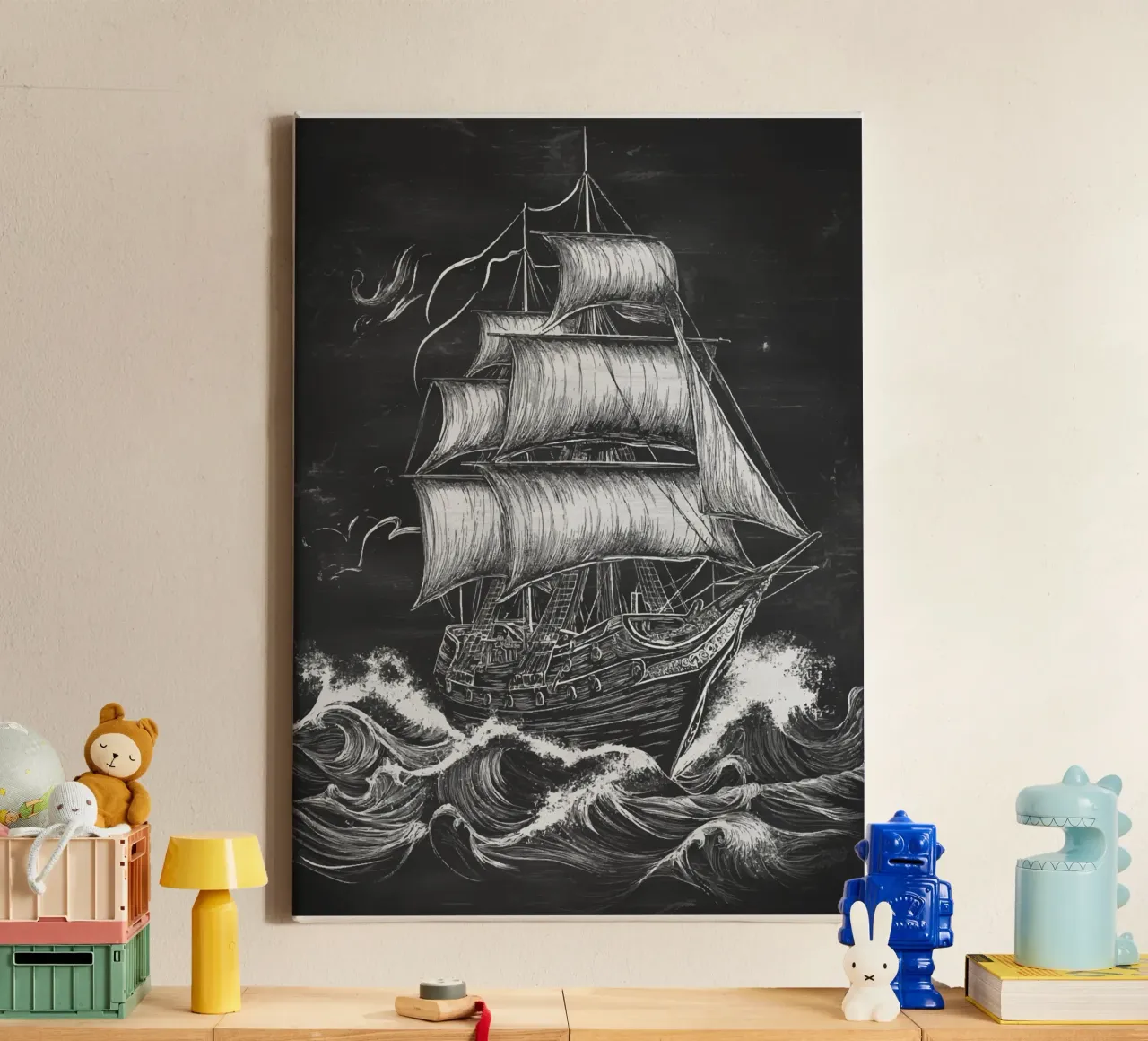 Veliero storico in un mare in tempesta tela con Cornice a cassetta da pixelbull - medieval art and more