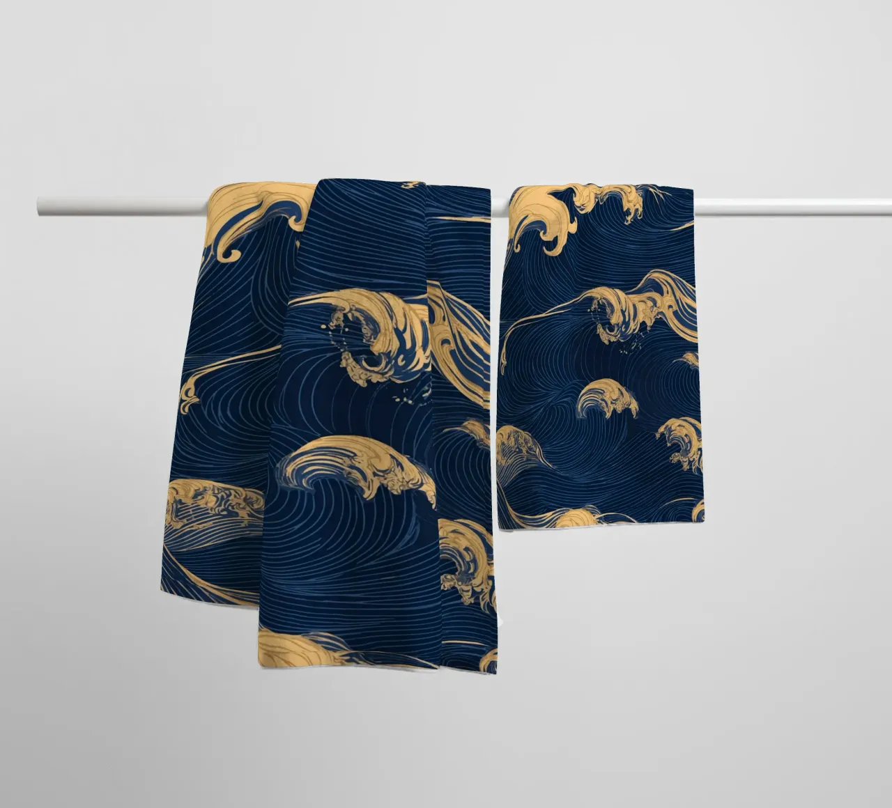 Wave pattern in gold and blue towel by pixelbull - medieval art and more