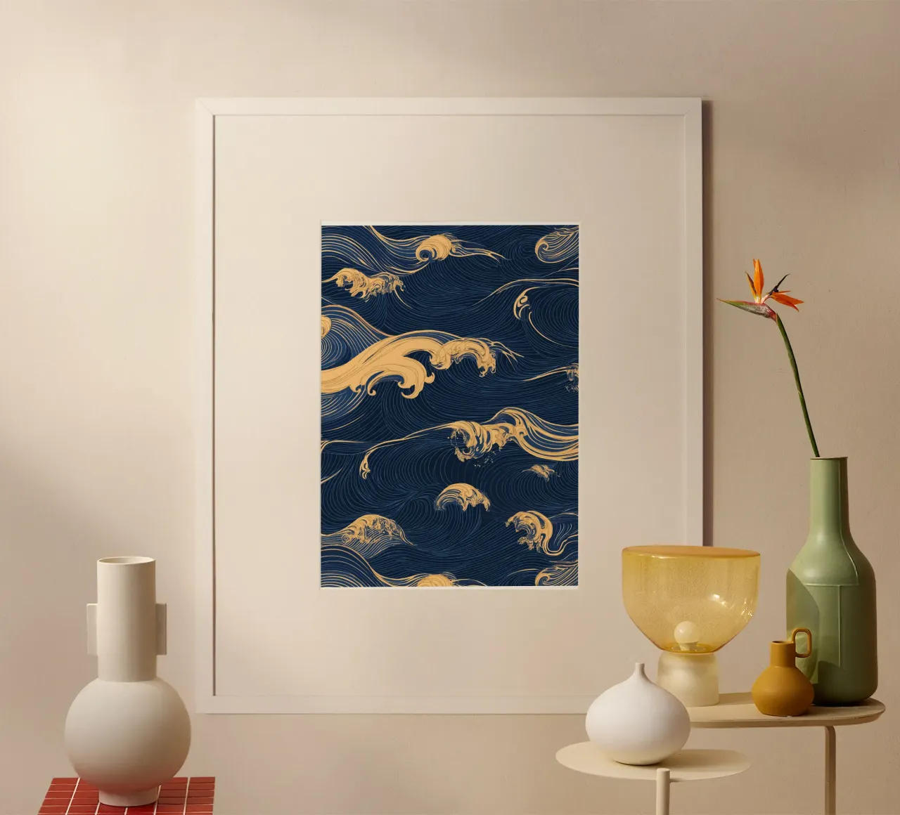 Motivo a onde in oro e blu poster da pixelbull - medieval art and more