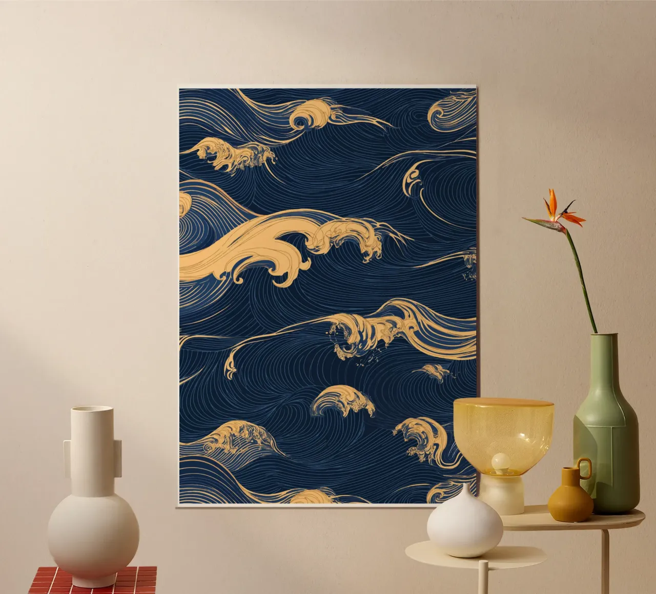 Motivo a onde in oro e blu poster da pixelbull - medieval art and more