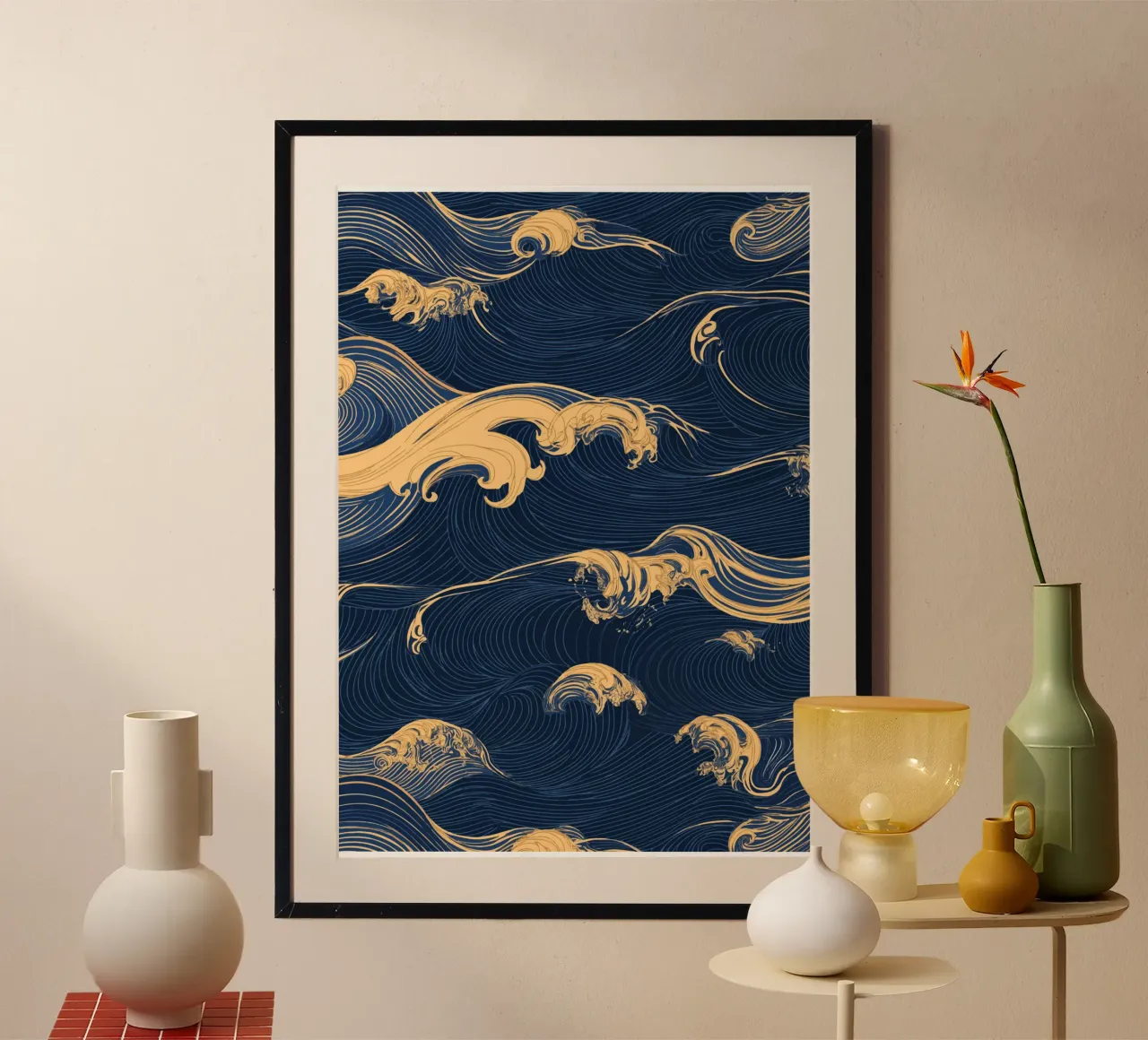 Motivo a onde in oro e blu poster da pixelbull - medieval art and more