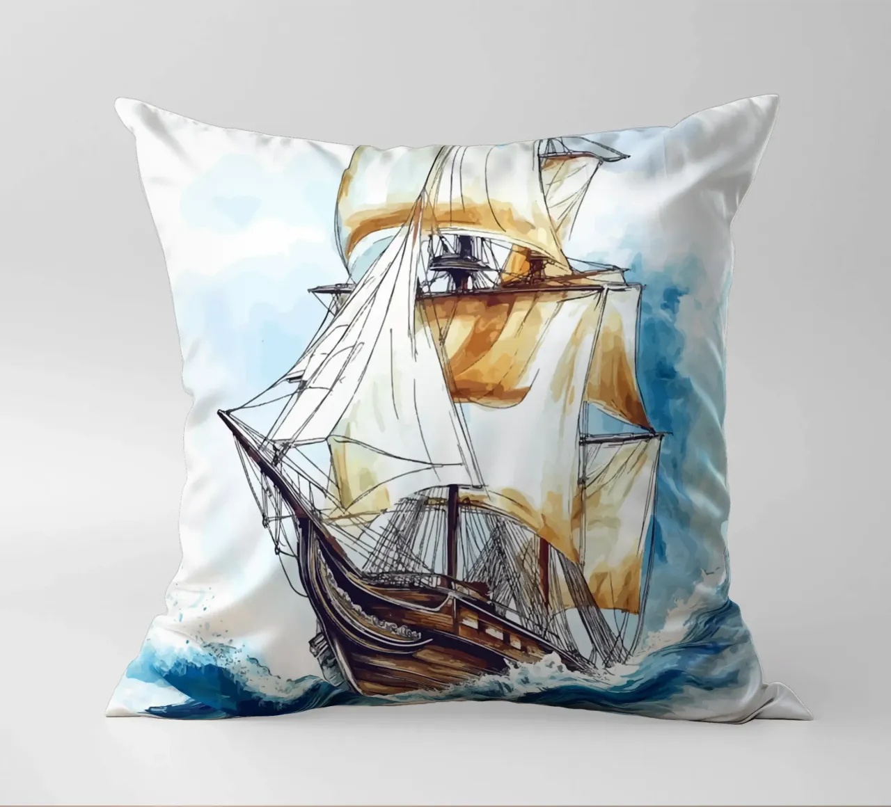 Acquerello di un veliero in mare cuscino da pixelbull - medieval art and more
