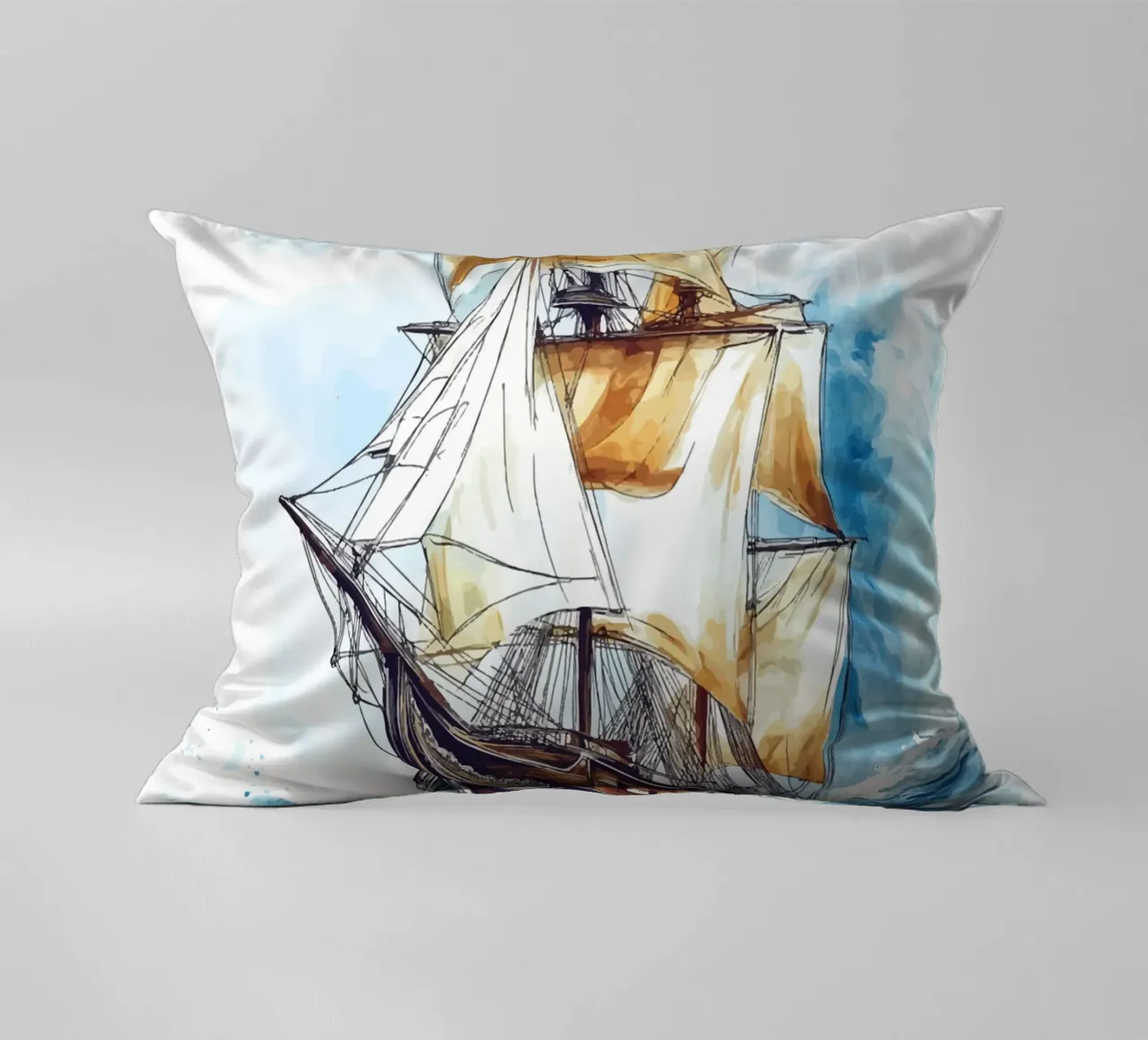Acquerello di un veliero in mare cuscino da pixelbull - medieval art and more
