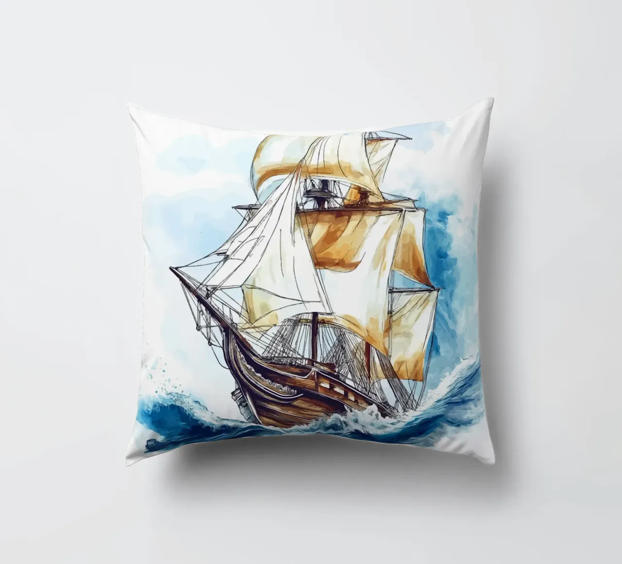 Acquerello di un veliero in mare cuscino da pixelbull - medieval art and more