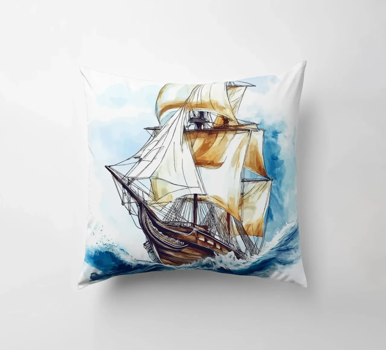 Acquerello di un veliero in mare cuscino da pixelbull - medieval art and more