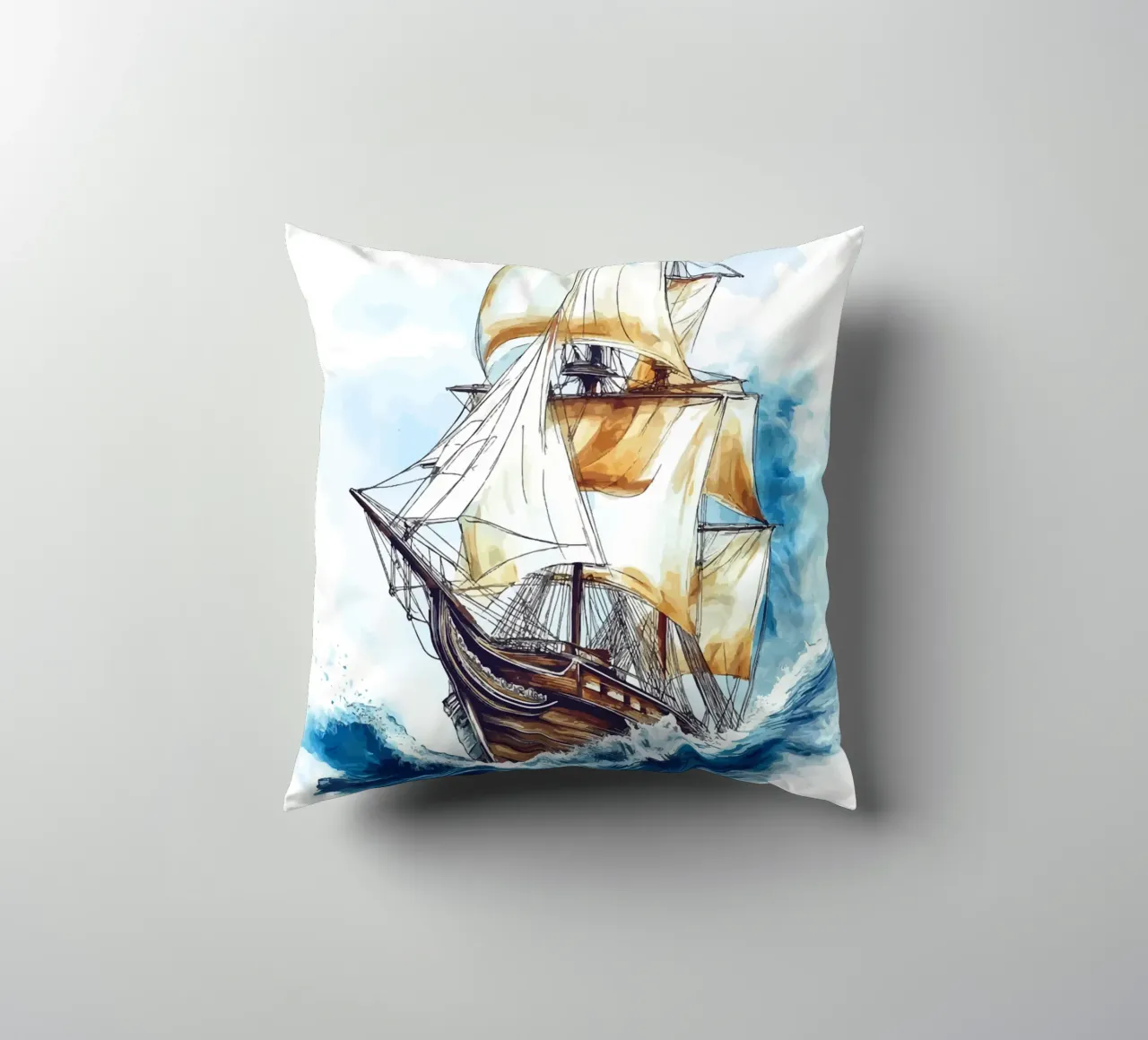 Acquerello di un veliero in mare cuscino da pixelbull - medieval art and more