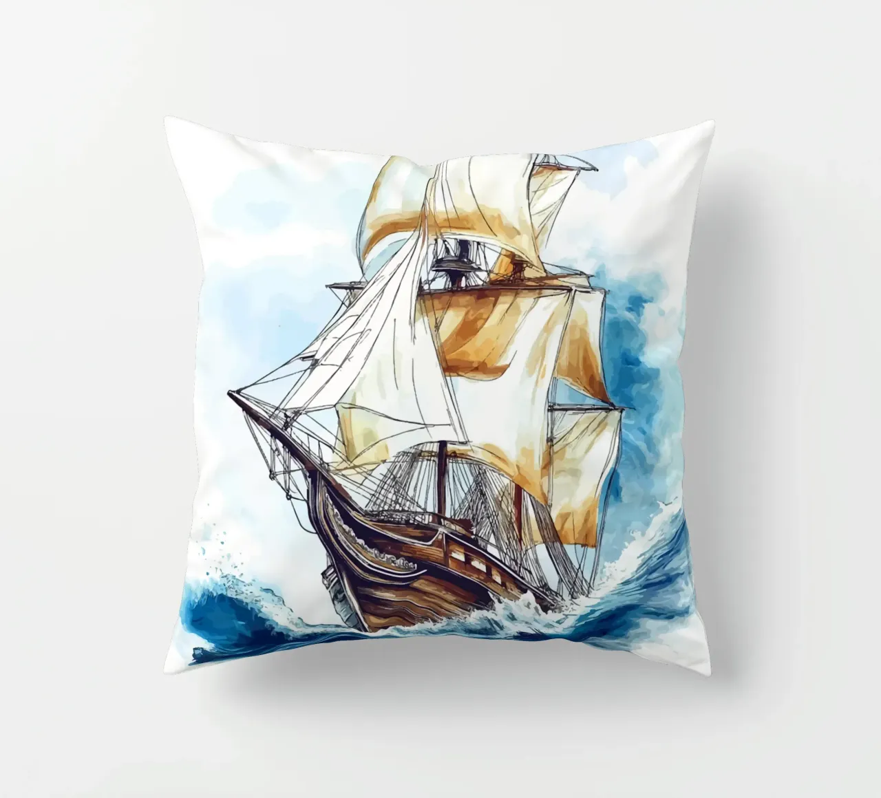 Acquerello di un veliero in mare cuscino da pixelbull - medieval art and more