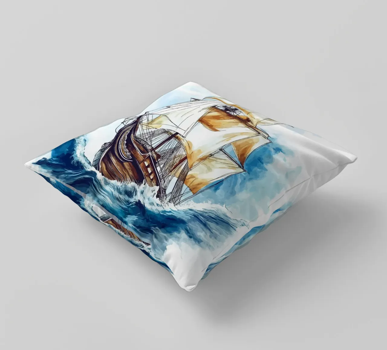 Acquerello di un veliero in mare cuscino da pixelbull - medieval art and more
