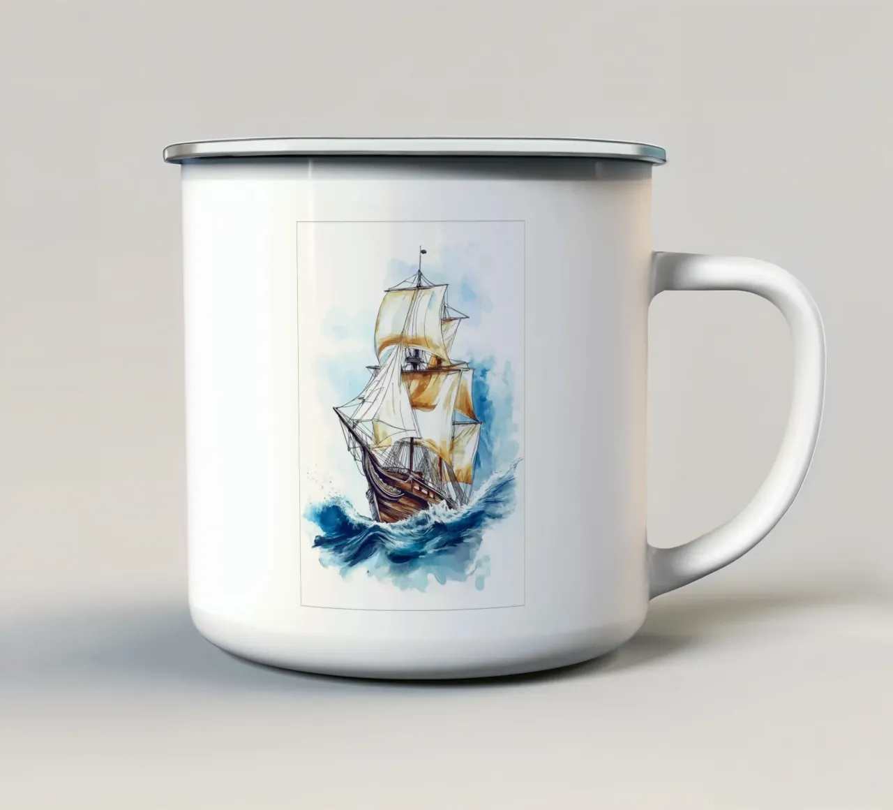 Acquerello di un veliero in mare tazza in smalto da pixelbull - medieval art and more