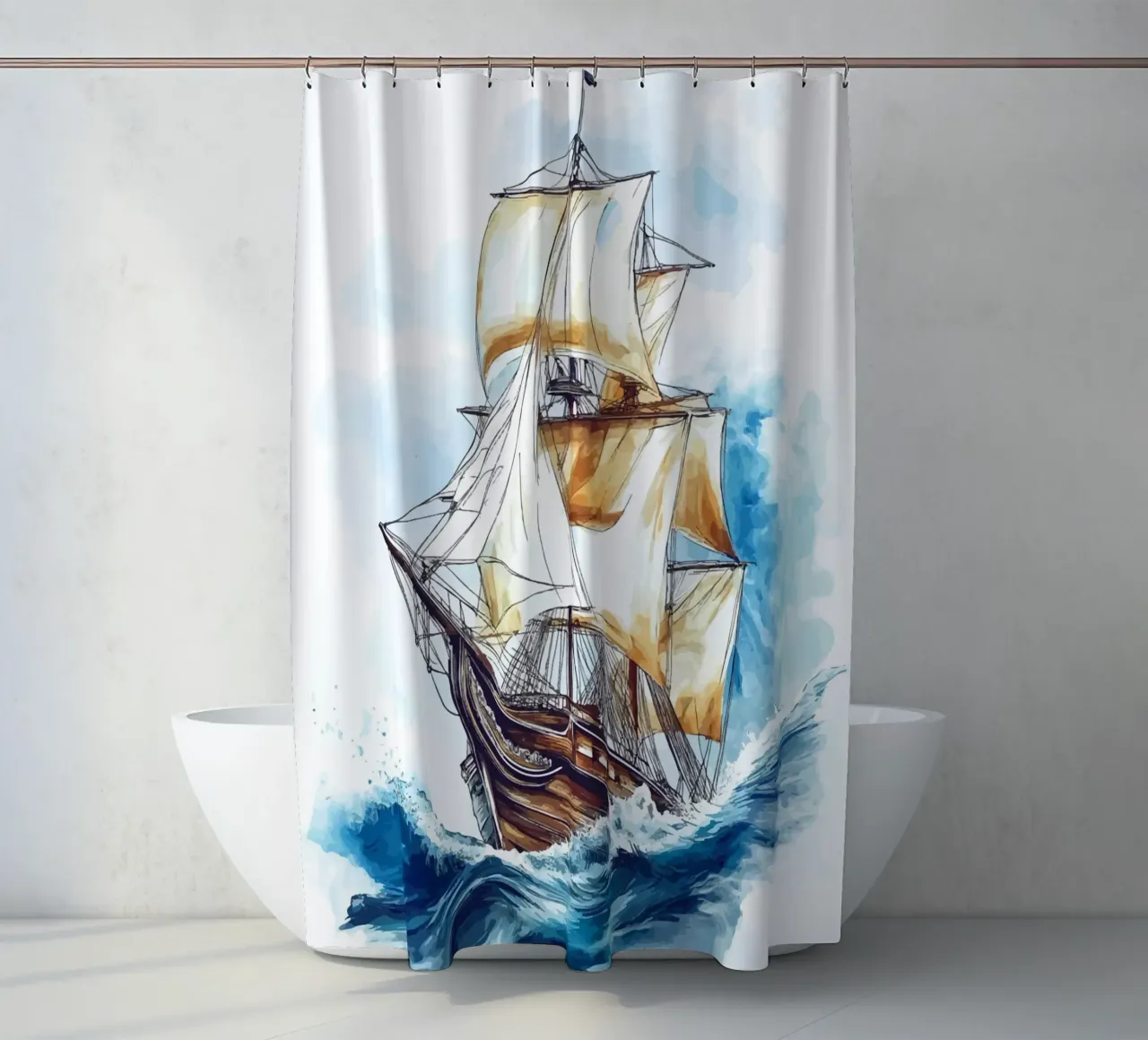 Aquarell eines Segelschiffs auf See Duschvorhang von pixelbull - medieval art and more