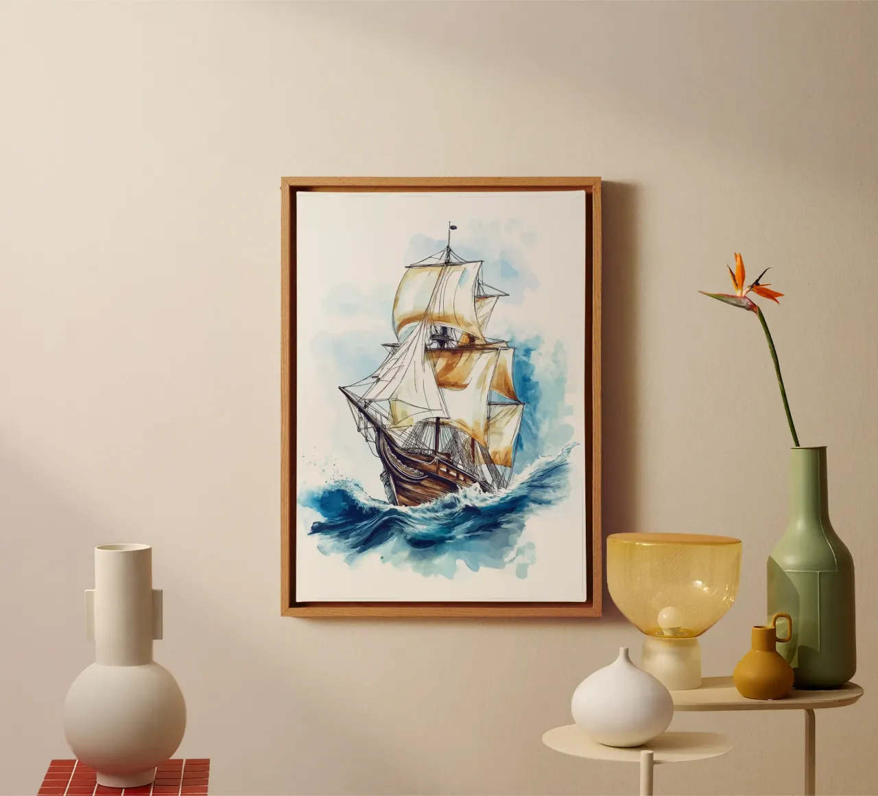 Aquarelle d'un voilier en mer toile de pixelbull - medieval art and more