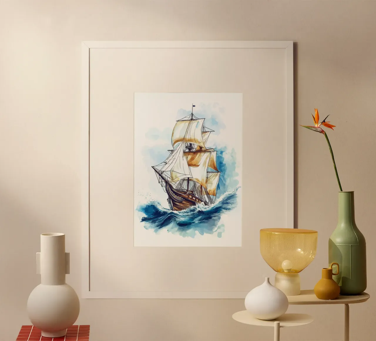 Acquerello di un veliero in mare poster da pixelbull - medieval art and more