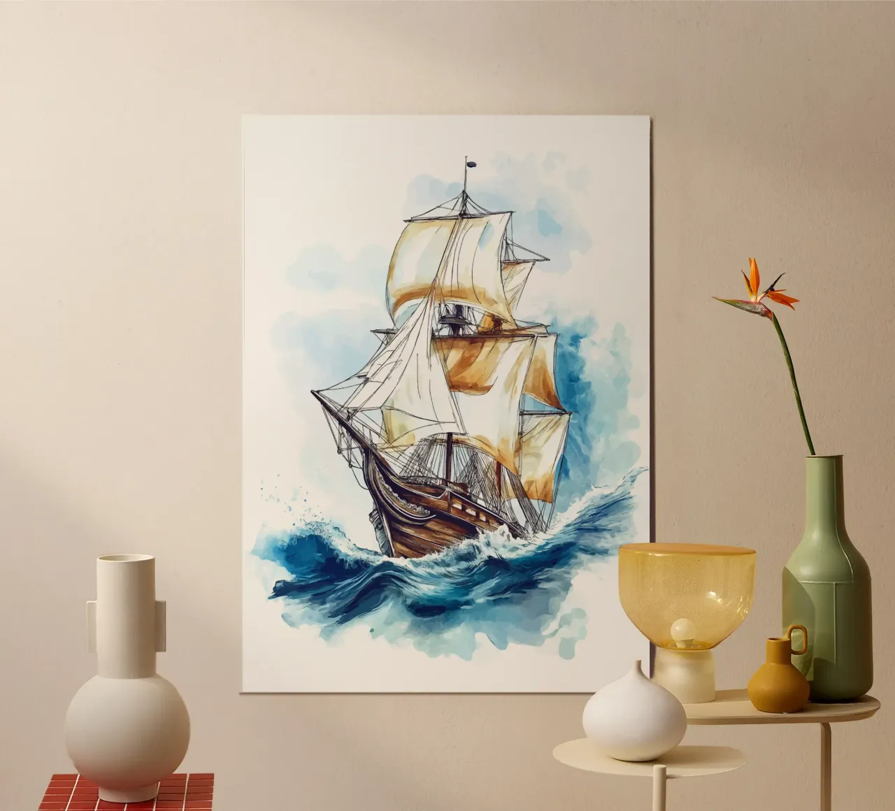 Acquerello di un veliero in mare poster da pixelbull - medieval art and more