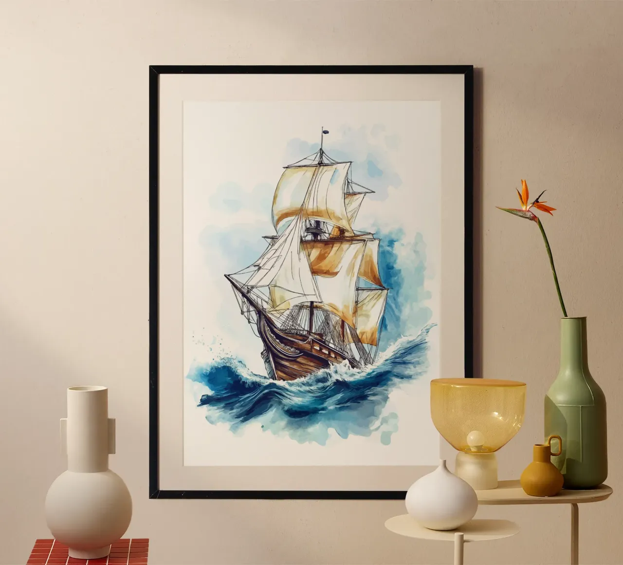 Acquerello di un veliero in mare poster da pixelbull - medieval art and more