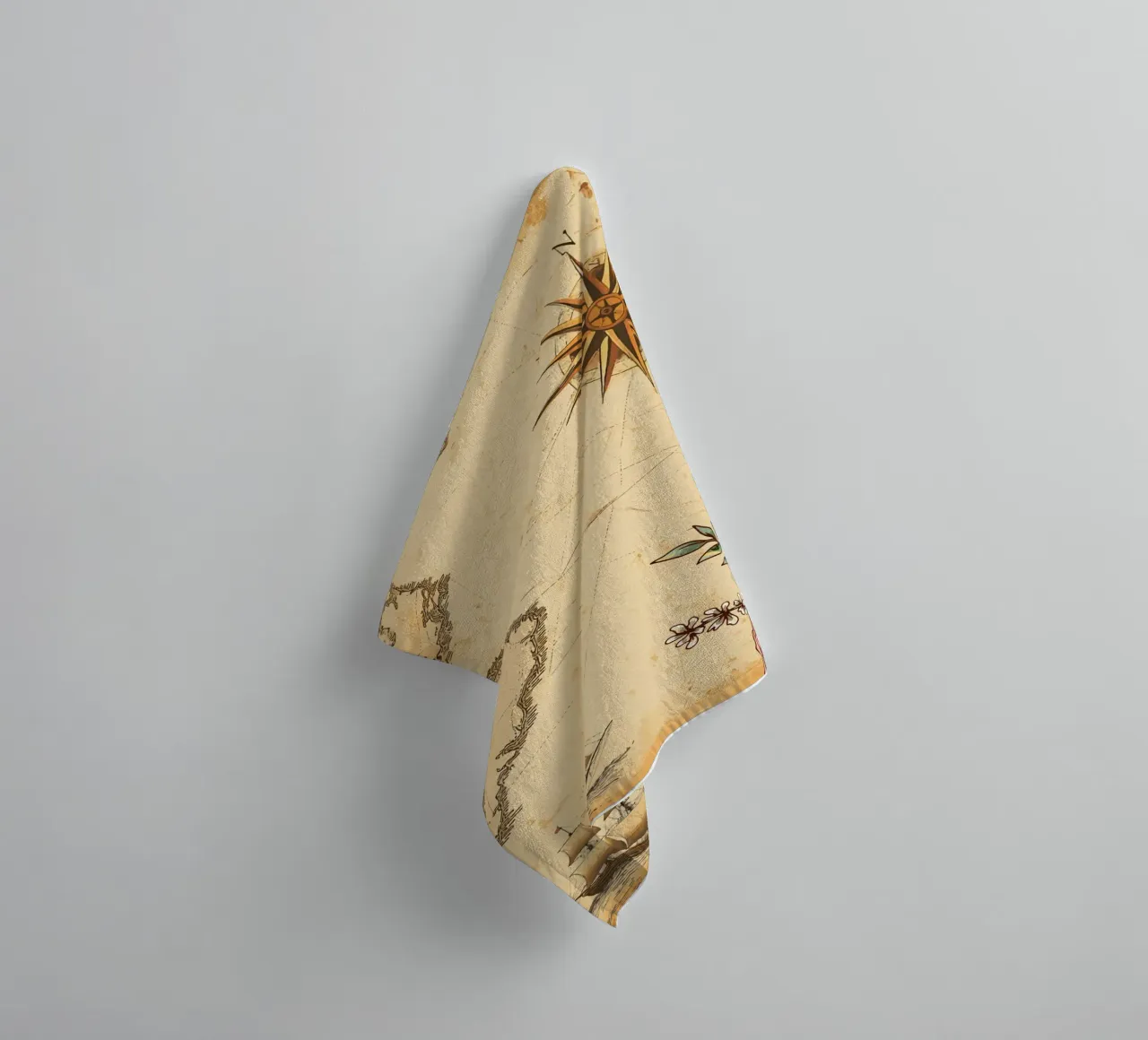Old nautical chart with compass rose and ship towel by pixelbull - medieval art and more