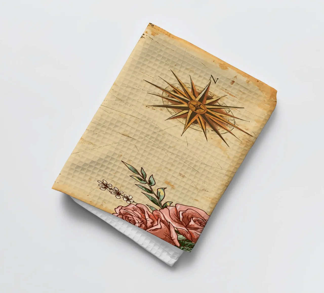 Ancienne carte marine avec rose de compas et bateau torchon de pixelbull - medieval art and more