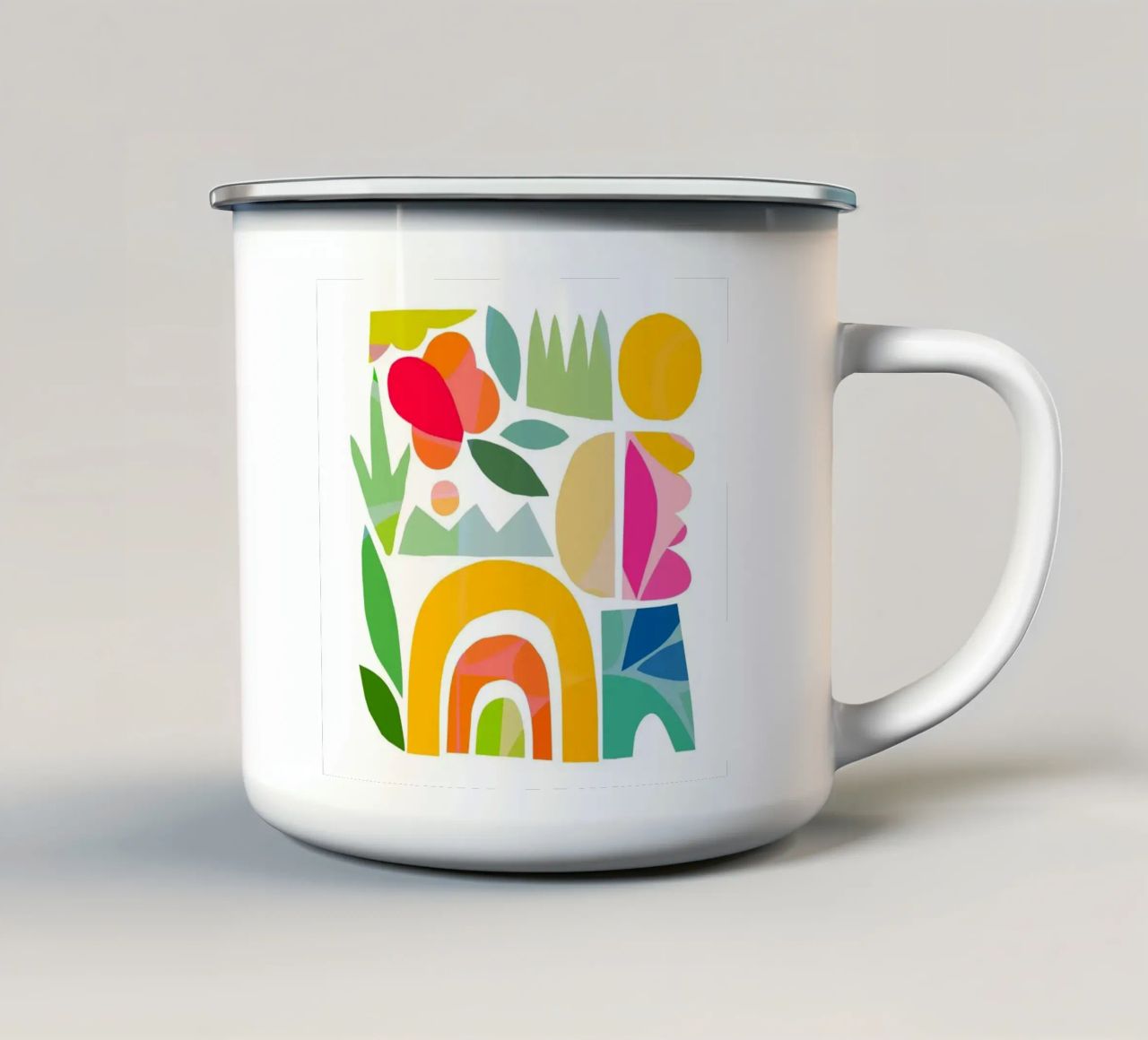 Minimal Abstract Shapes of Summer 1 • Matisse Nature Cut-Out enamel mug by Dominique Vari
