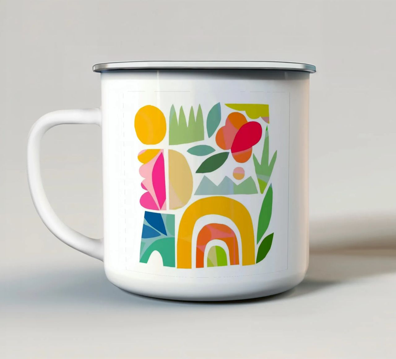 Minimal Abstract Shapes of Summer 1 • Matisse Nature Cut-Out enamel mug by Dominique Vari