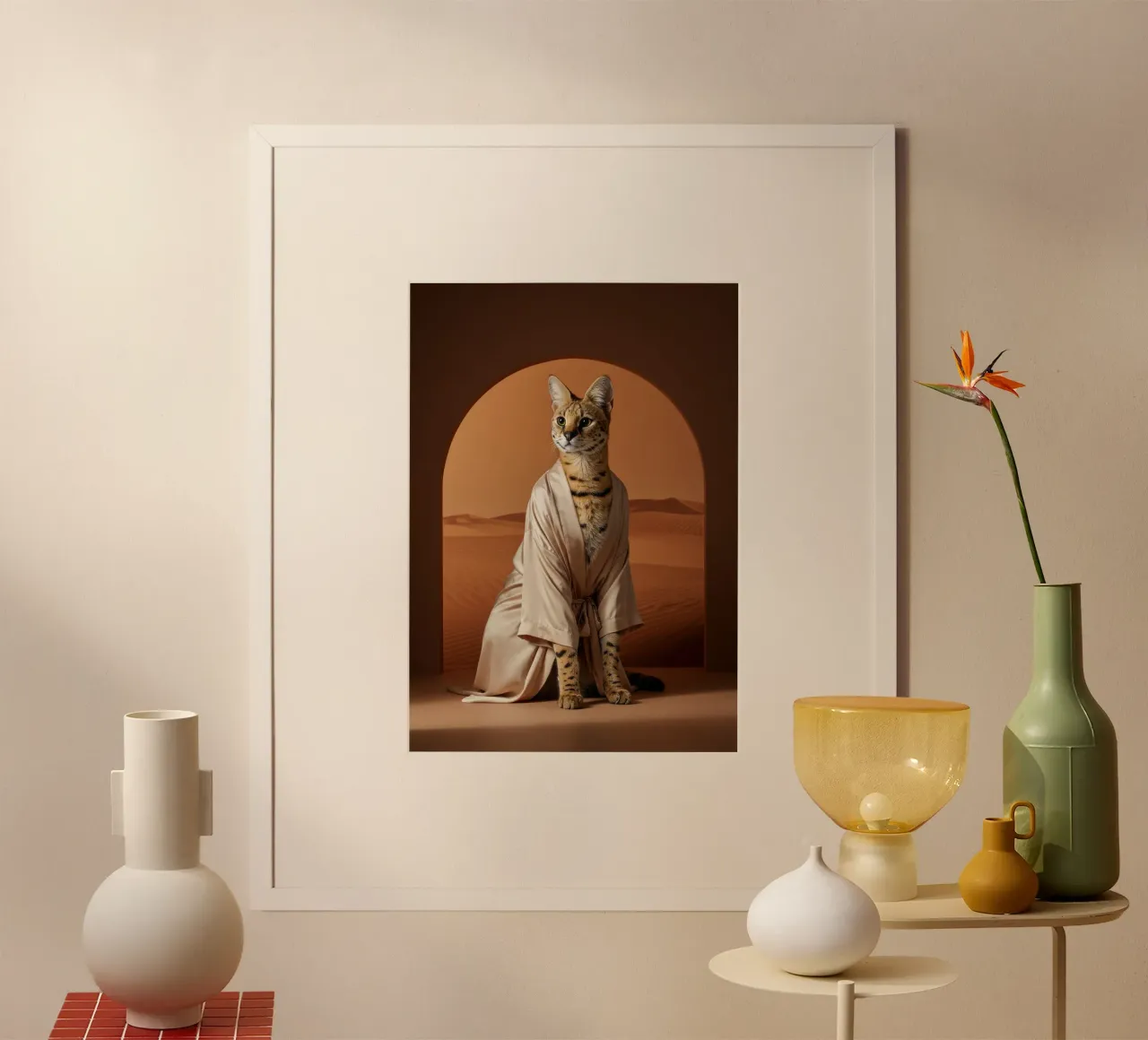Gatto serval del deserto poster con telaio in plastica da Pawtrait Studio