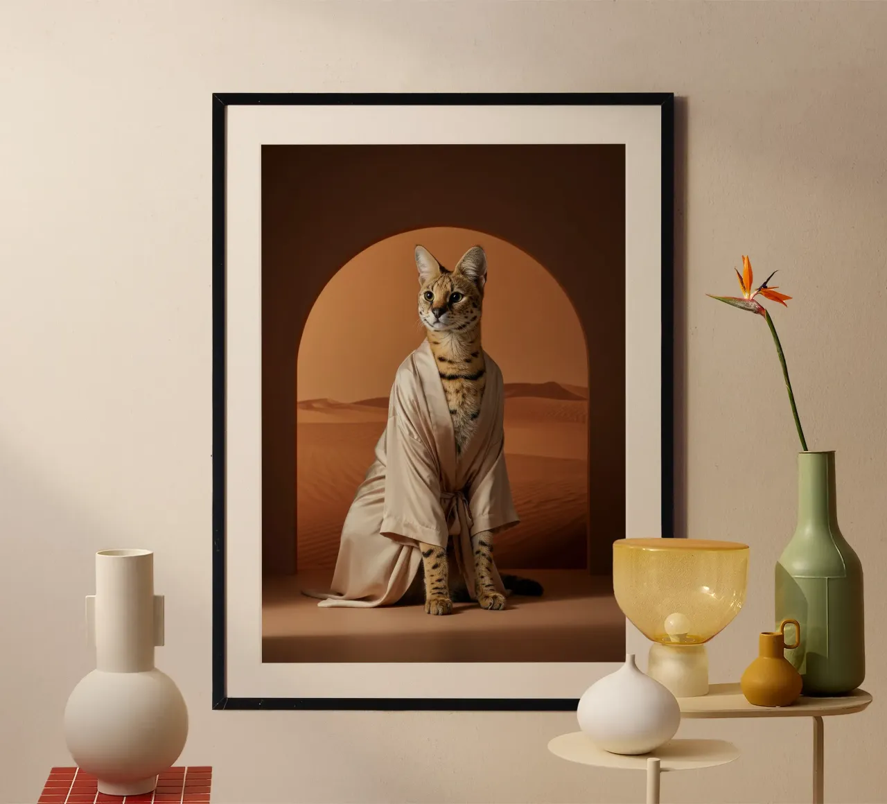Gatto serval del deserto poster con telaio in plastica da Pawtrait Studio