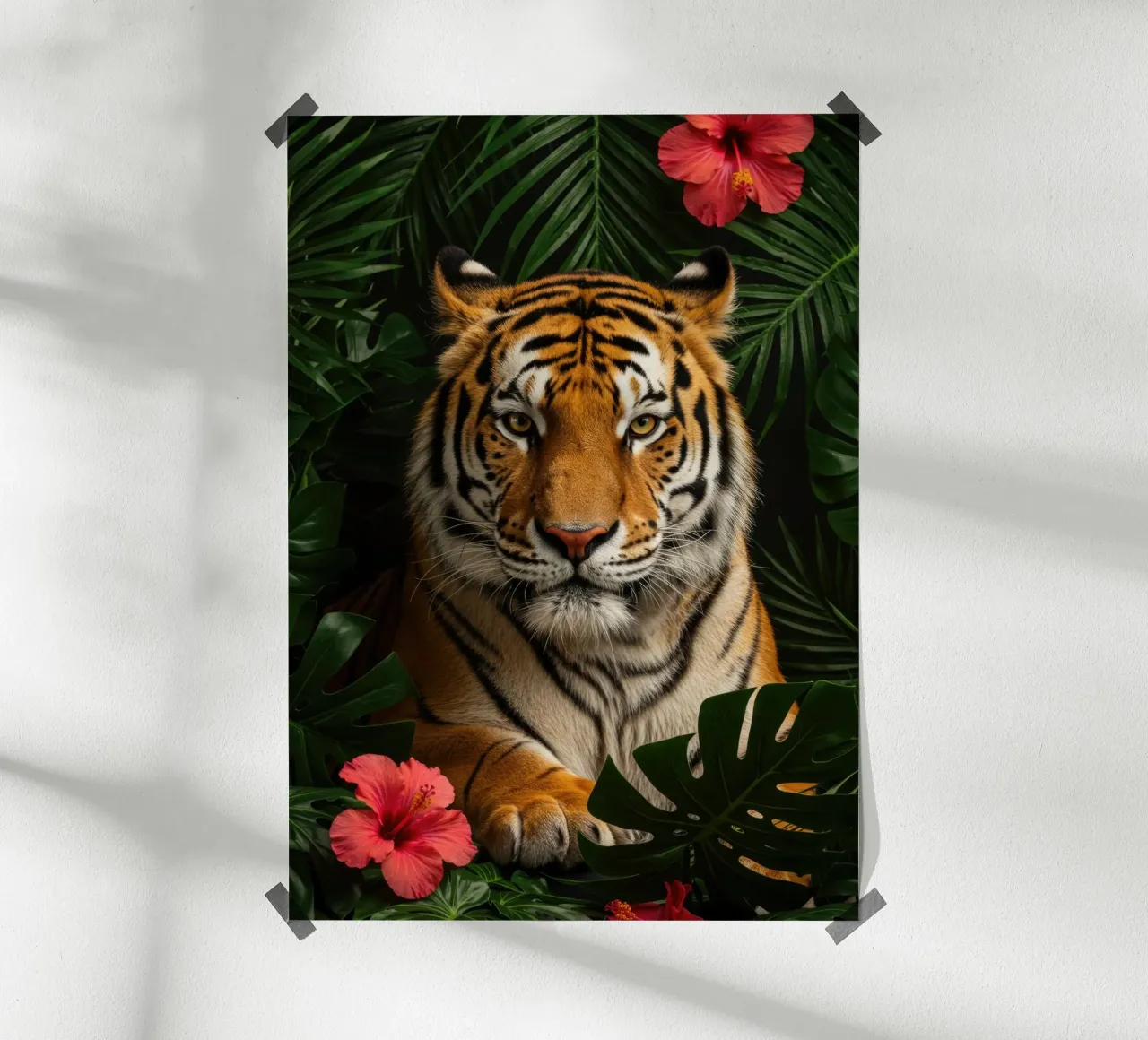 Tigre botanica poster con telaio in plastica da Pawtrait Studio