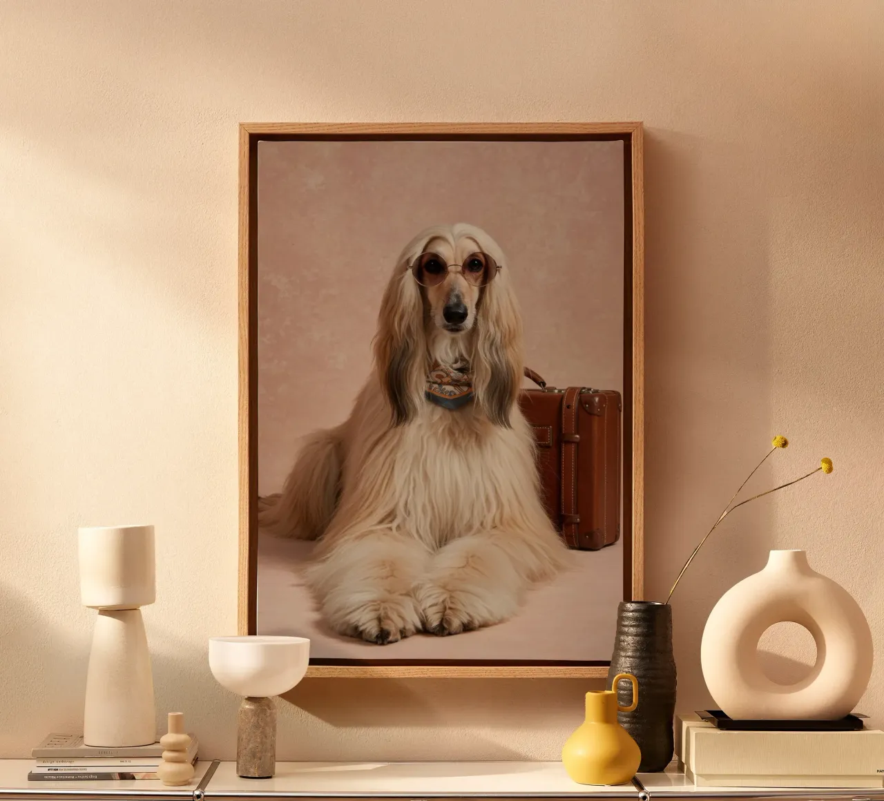 Cane afgano anni '70 tela con Cornice a cassetta da Pawtrait Studio