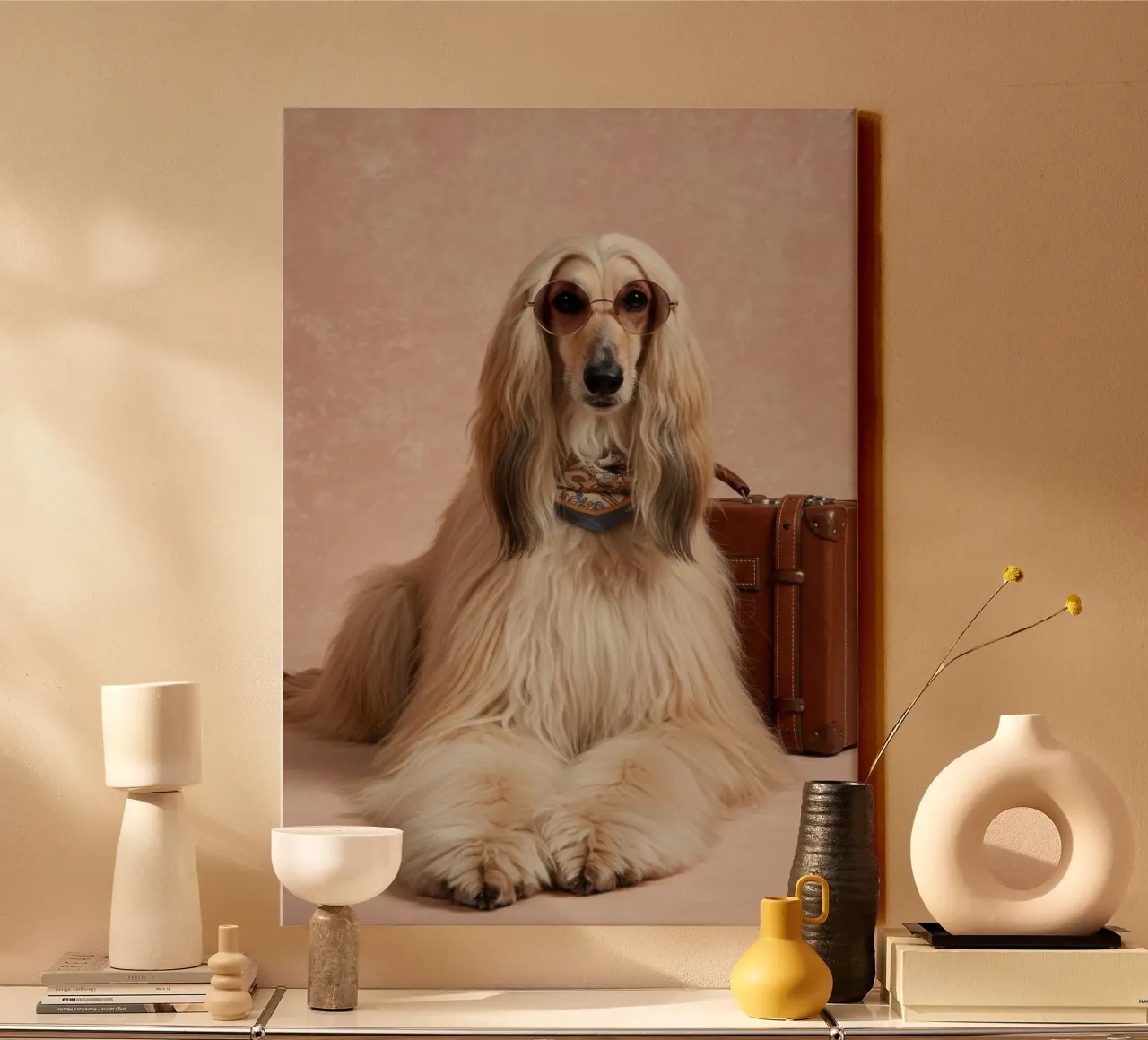 Cane afgano anni '70 tela con Cornice a cassetta da Pawtrait Studio