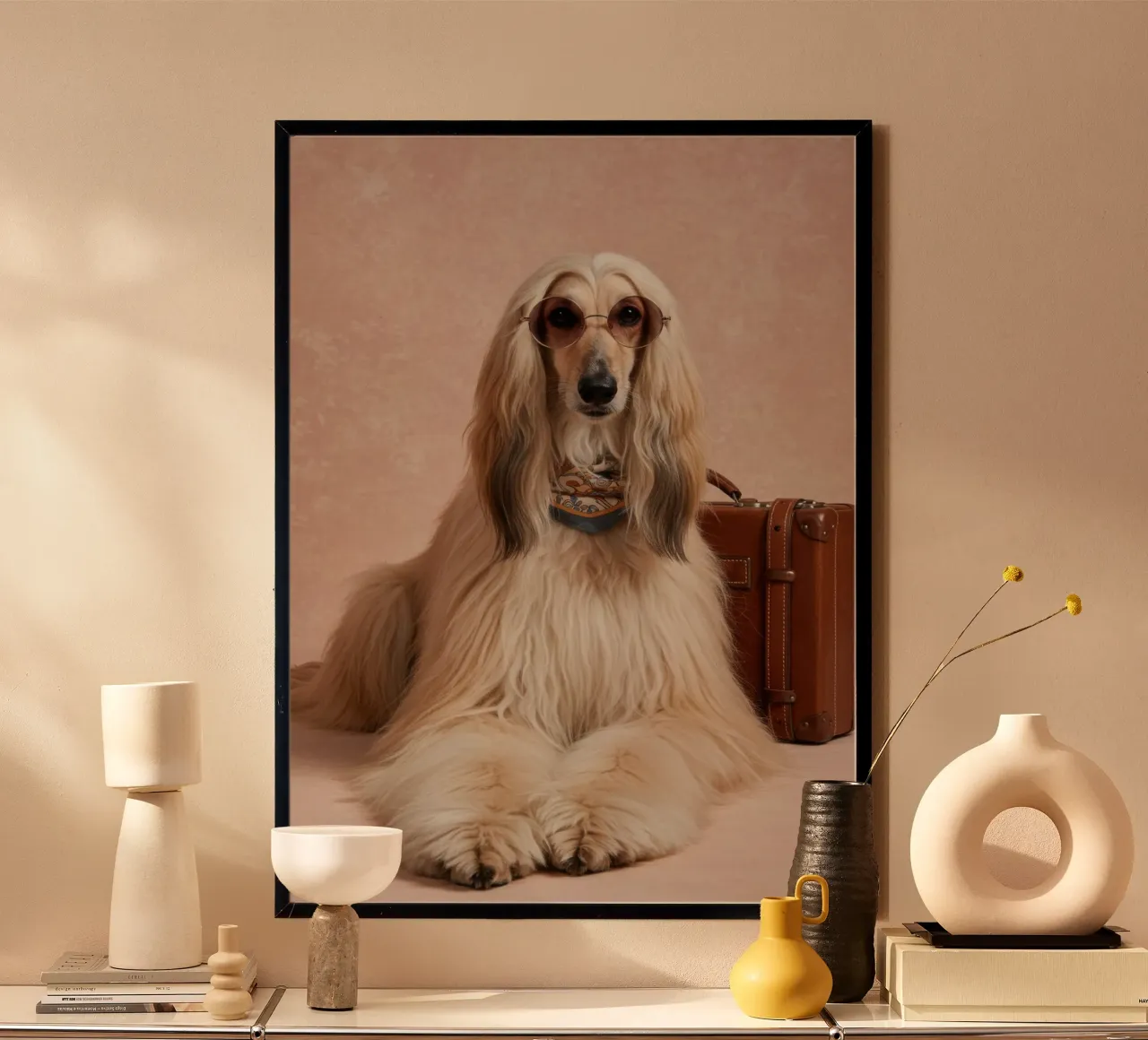 Cane afgano anni '70 poster con telaio in legno da Pawtrait Studio