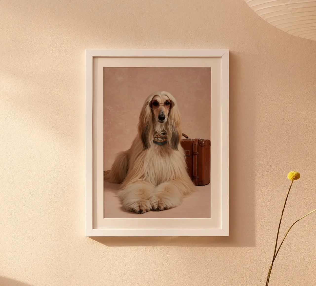 Cane afgano anni '70 poster con telaio in legno da Pawtrait Studio