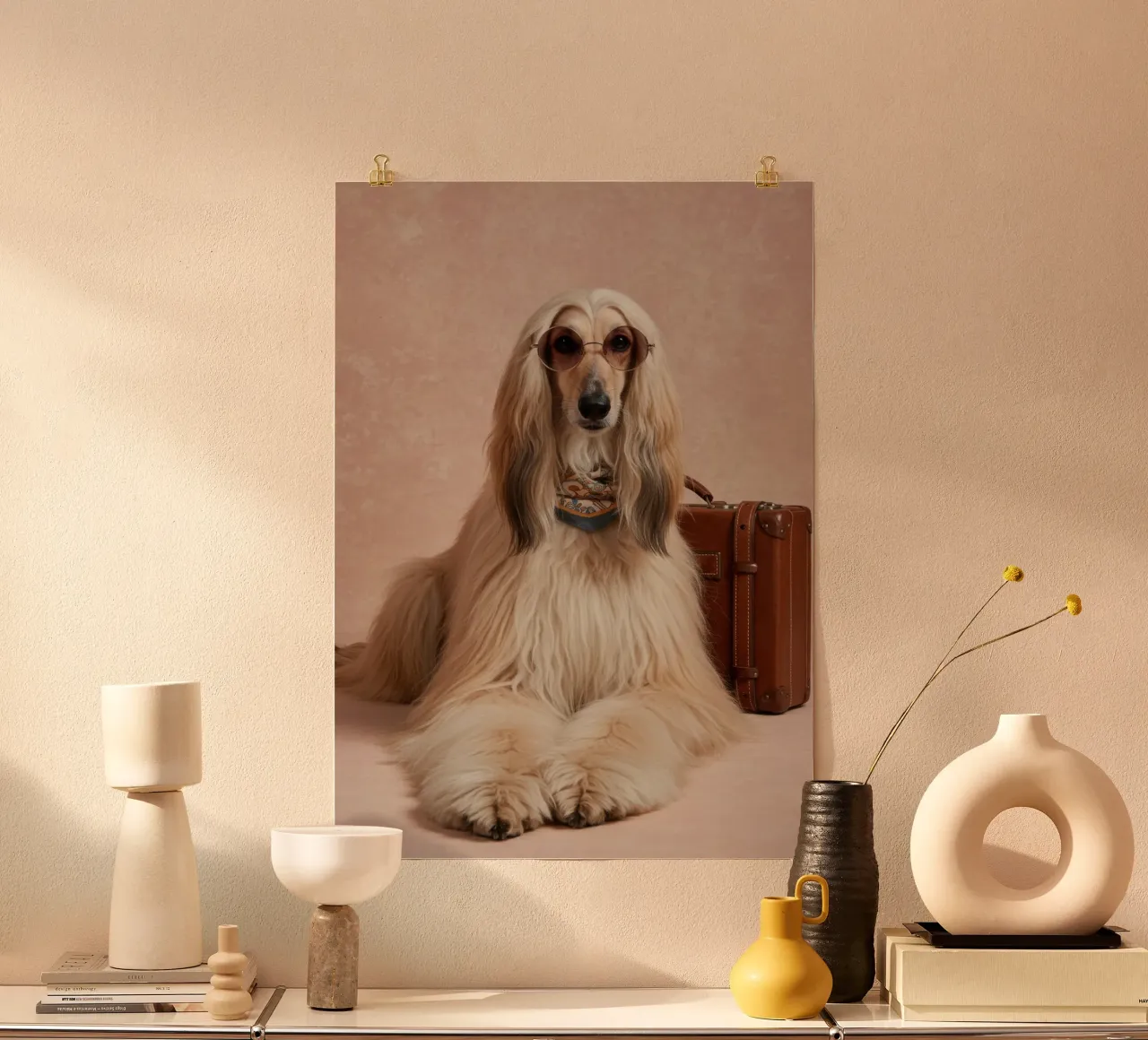 Cane afgano anni '70 poster con telaio in legno da Pawtrait Studio