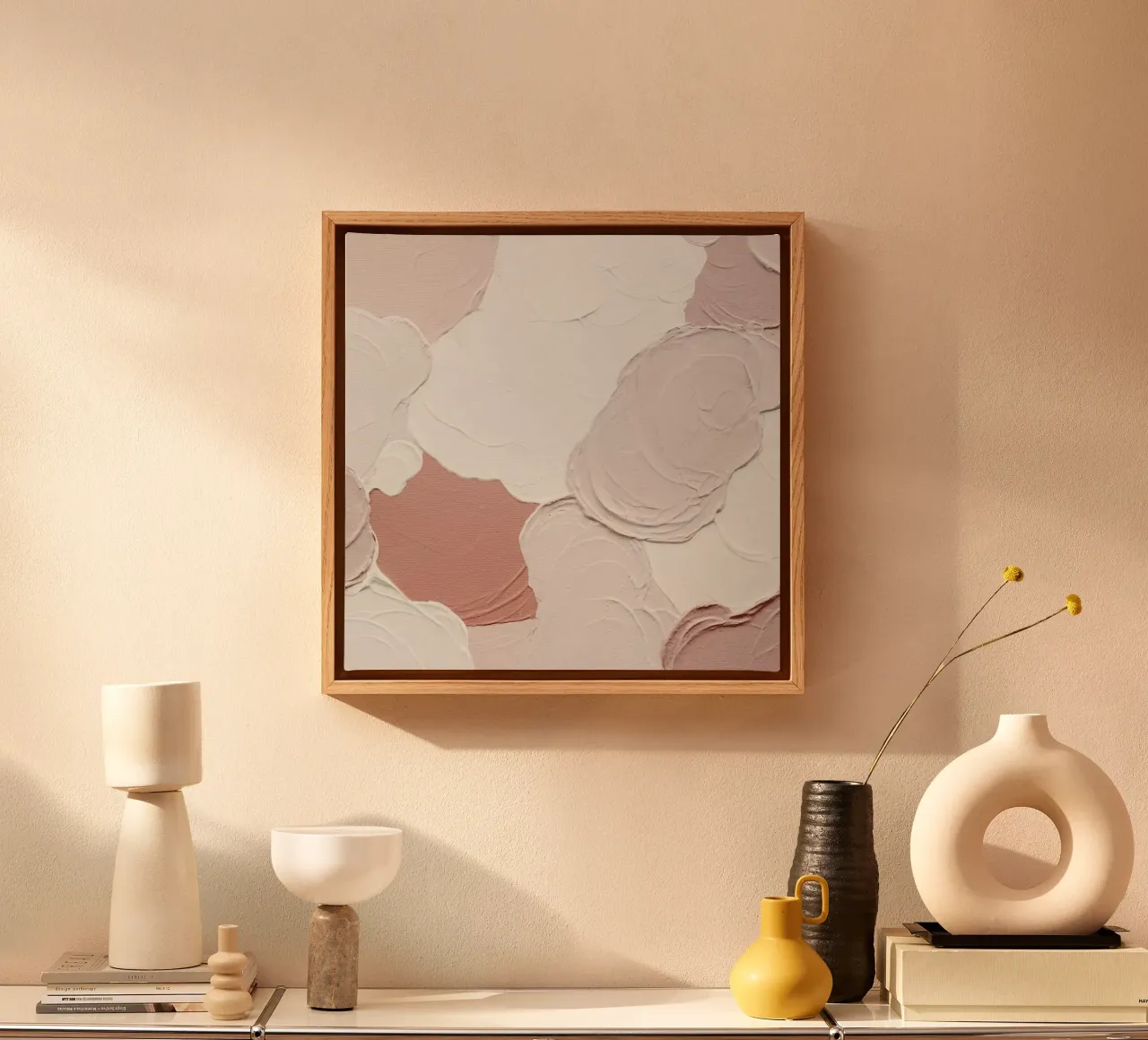 Cloudy Pink Abstract canvas met Baklijst van Ingrid Beddoes