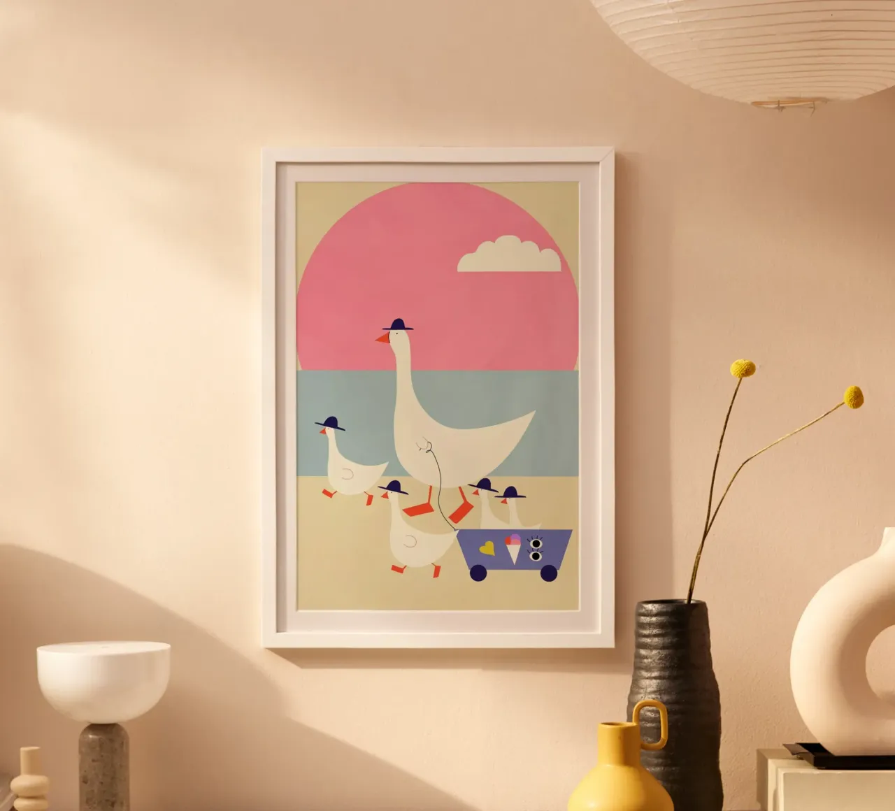 Geese on Vacation poster con telaio in legno da Little Flourishes