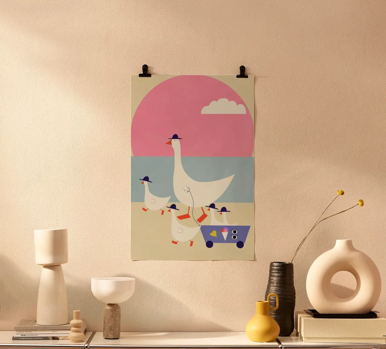 Geese on Vacation poster con telaio in legno da Little Flourishes