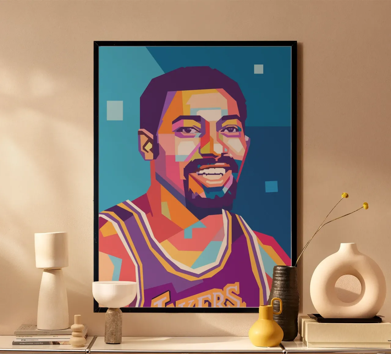 Wilt Chamberlain leggenda del basket poster con telaio in legno da Hantamrata