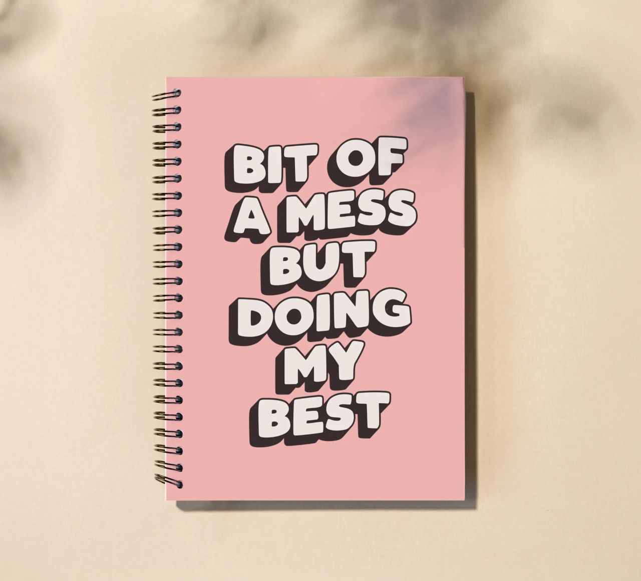 Bit of a Mess But Doing my Best Typography Print Peach Pink spiral notebook by THE MOTIVATED TYPE