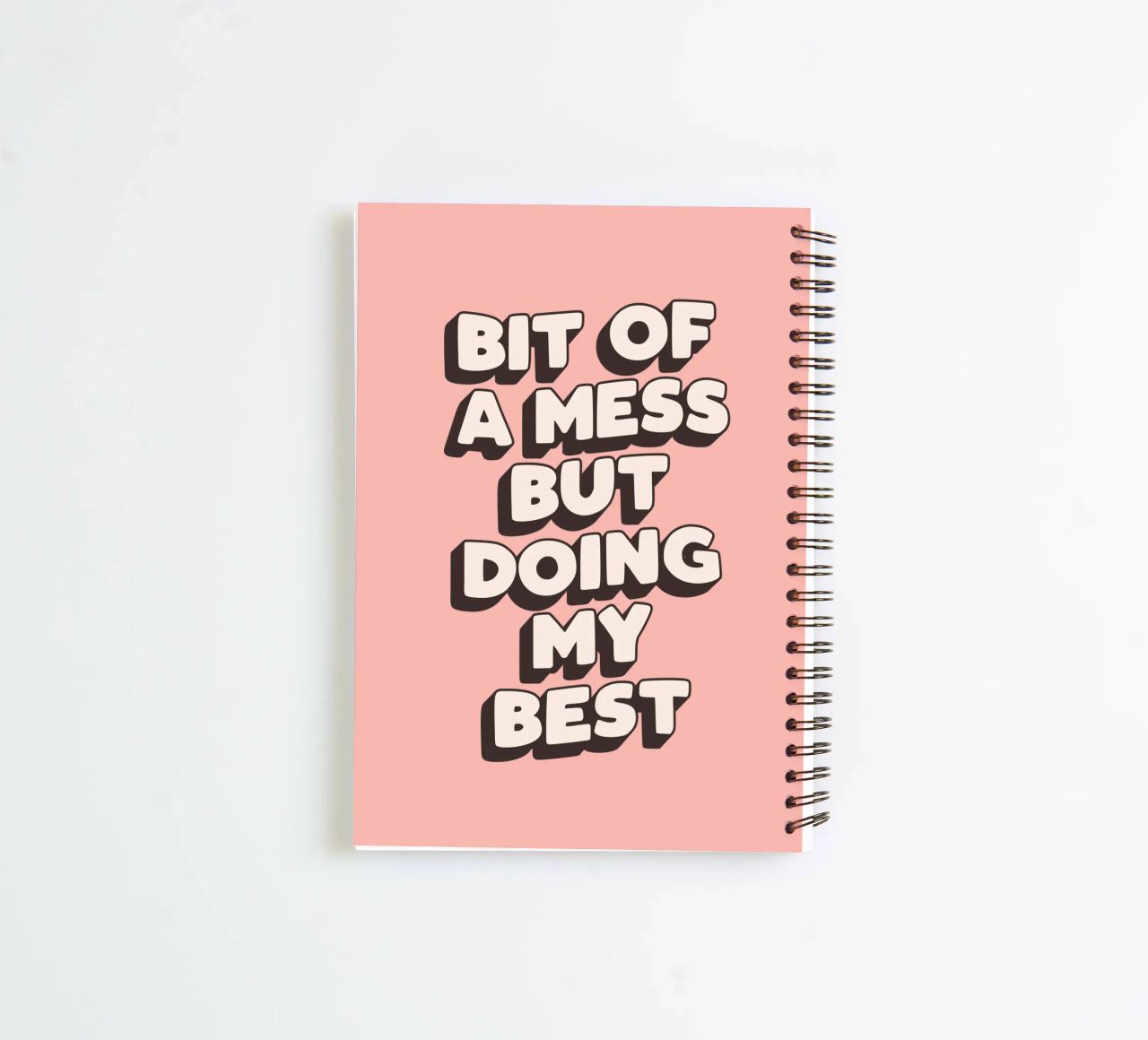 Bit of a Mess But Doing my Best Typography Print Peach Pink spiral notebook by THE MOTIVATED TYPE